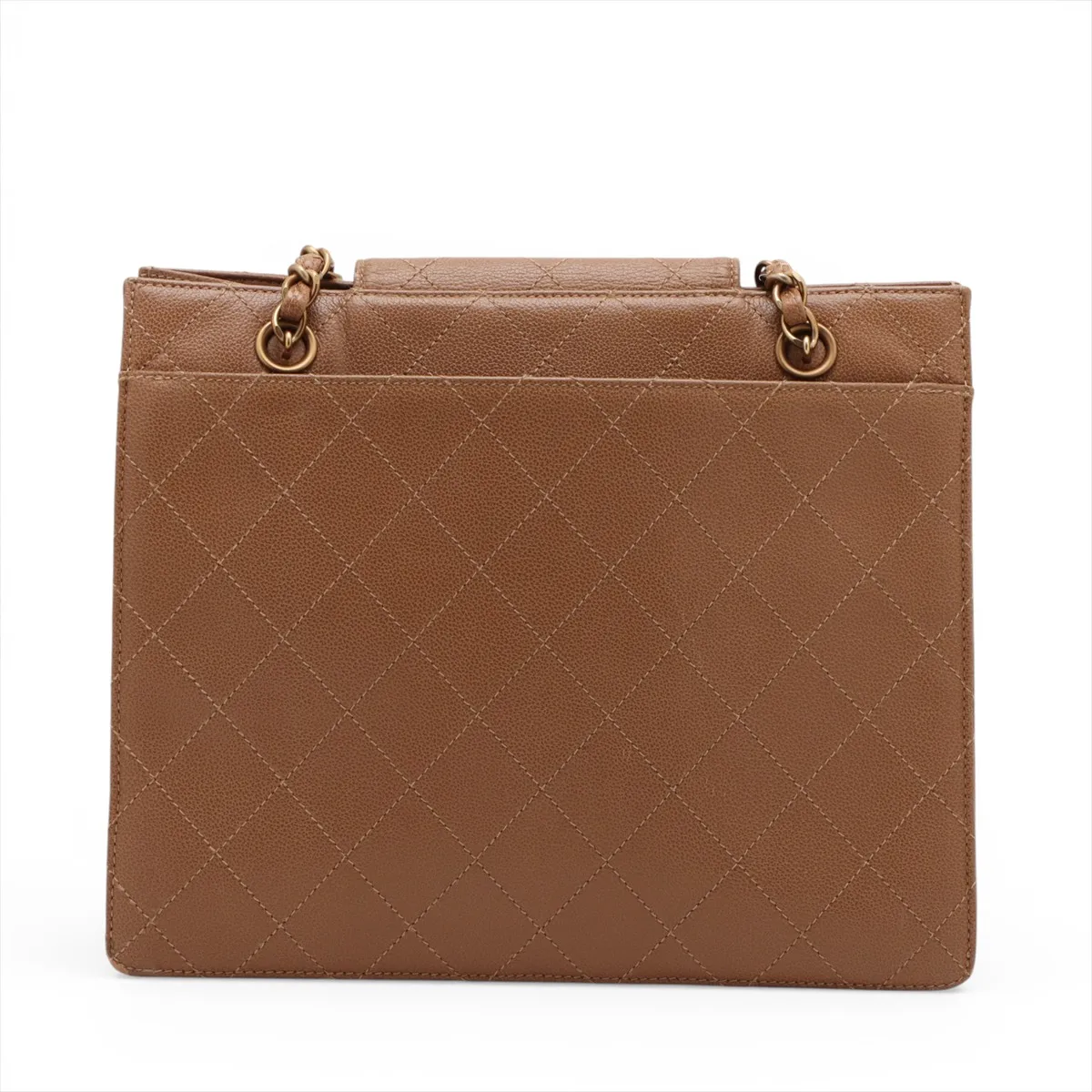 Matelasse leather chain tote bag brown gold hardware 5456656 5th series — view 2