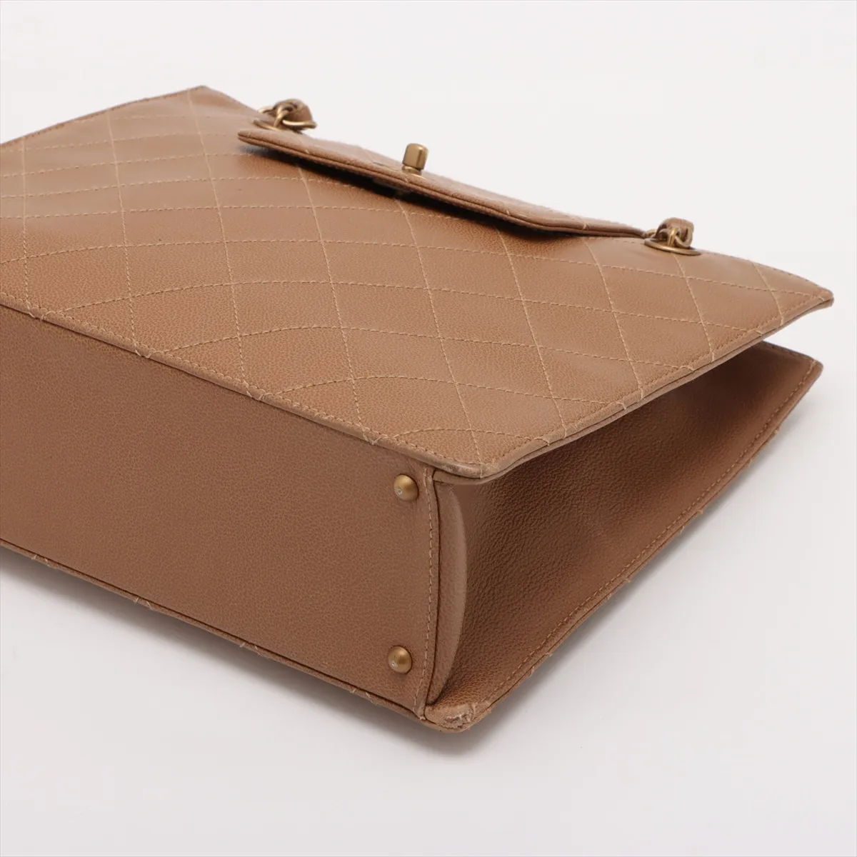 Matelasse leather chain tote bag brown gold hardware 5456656 5th series — view 3