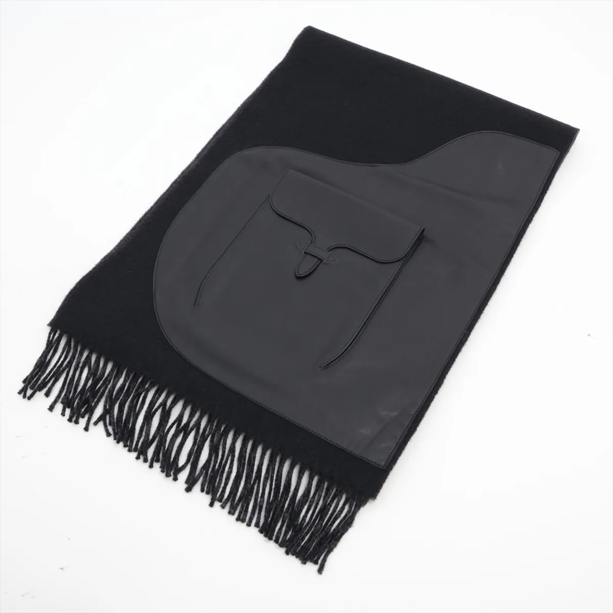 scarf, cashmere and leather, black, some wear,