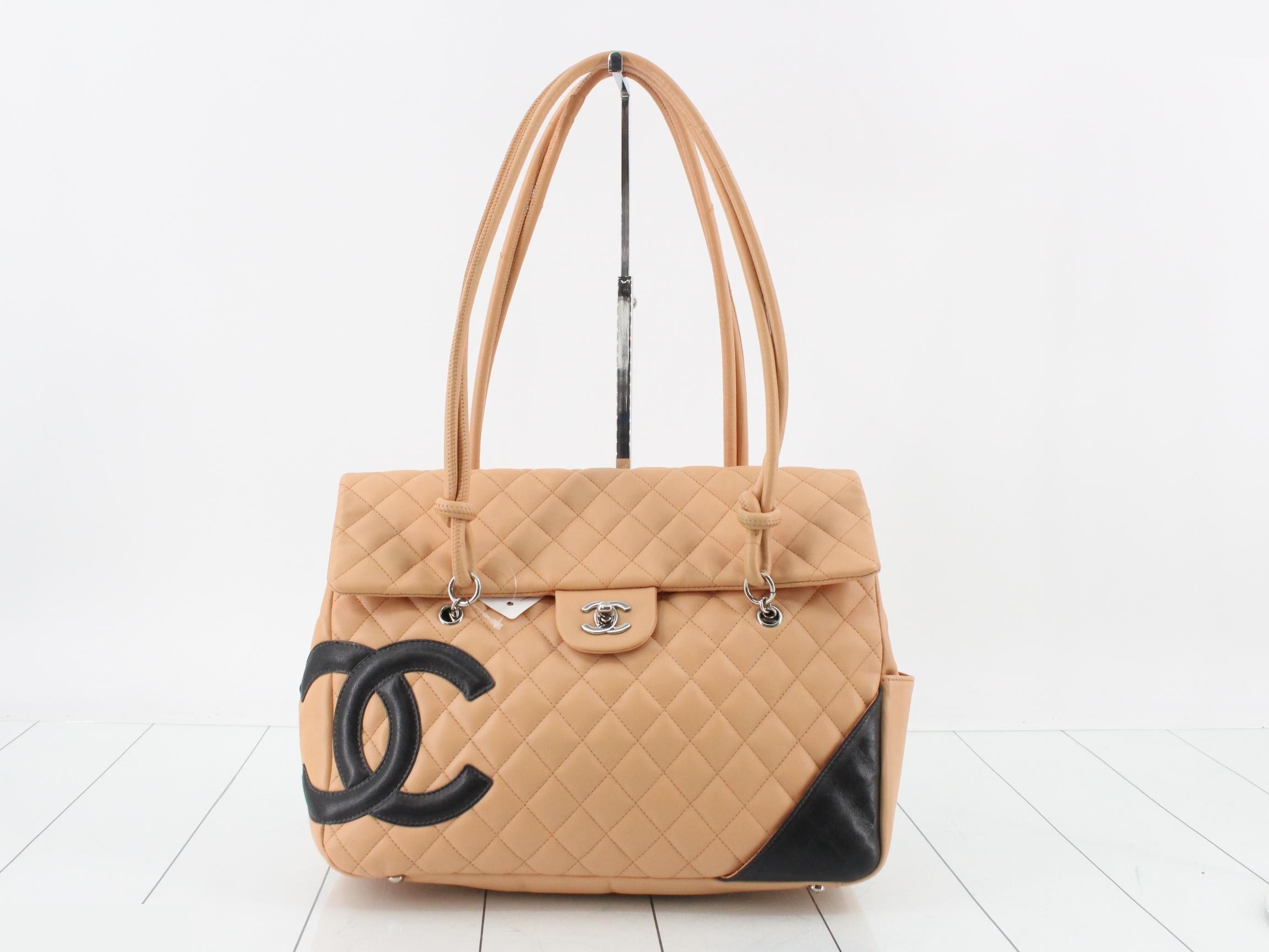 Matelassé Cambon Line Lambskin Tote Bag, Beige