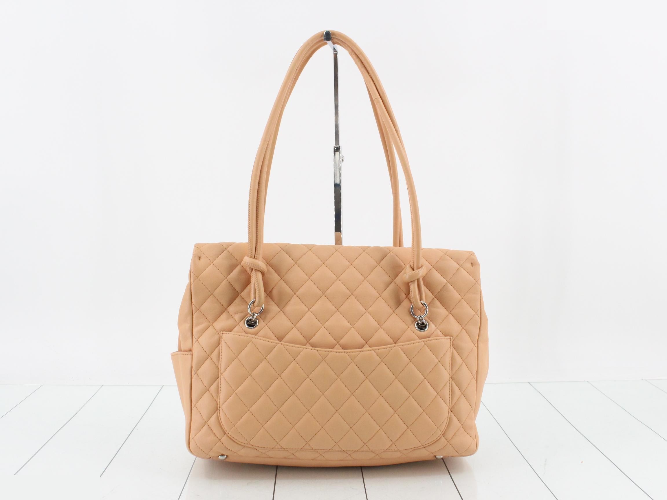 Matelassé Cambon Line Lambskin Tote Bag, Beige — view 2