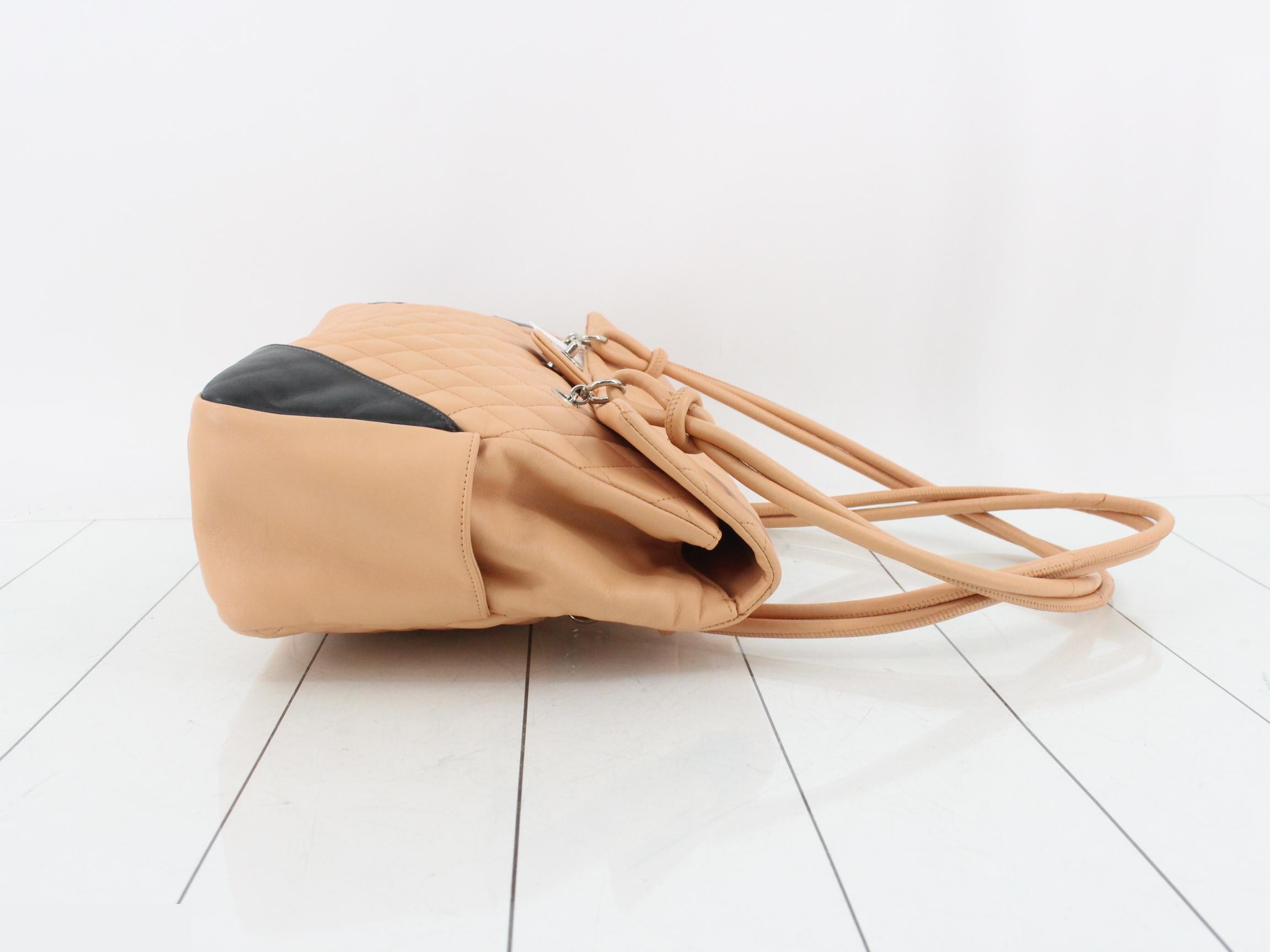Matelassé Cambon Line Lambskin Tote Bag, Beige — view 3