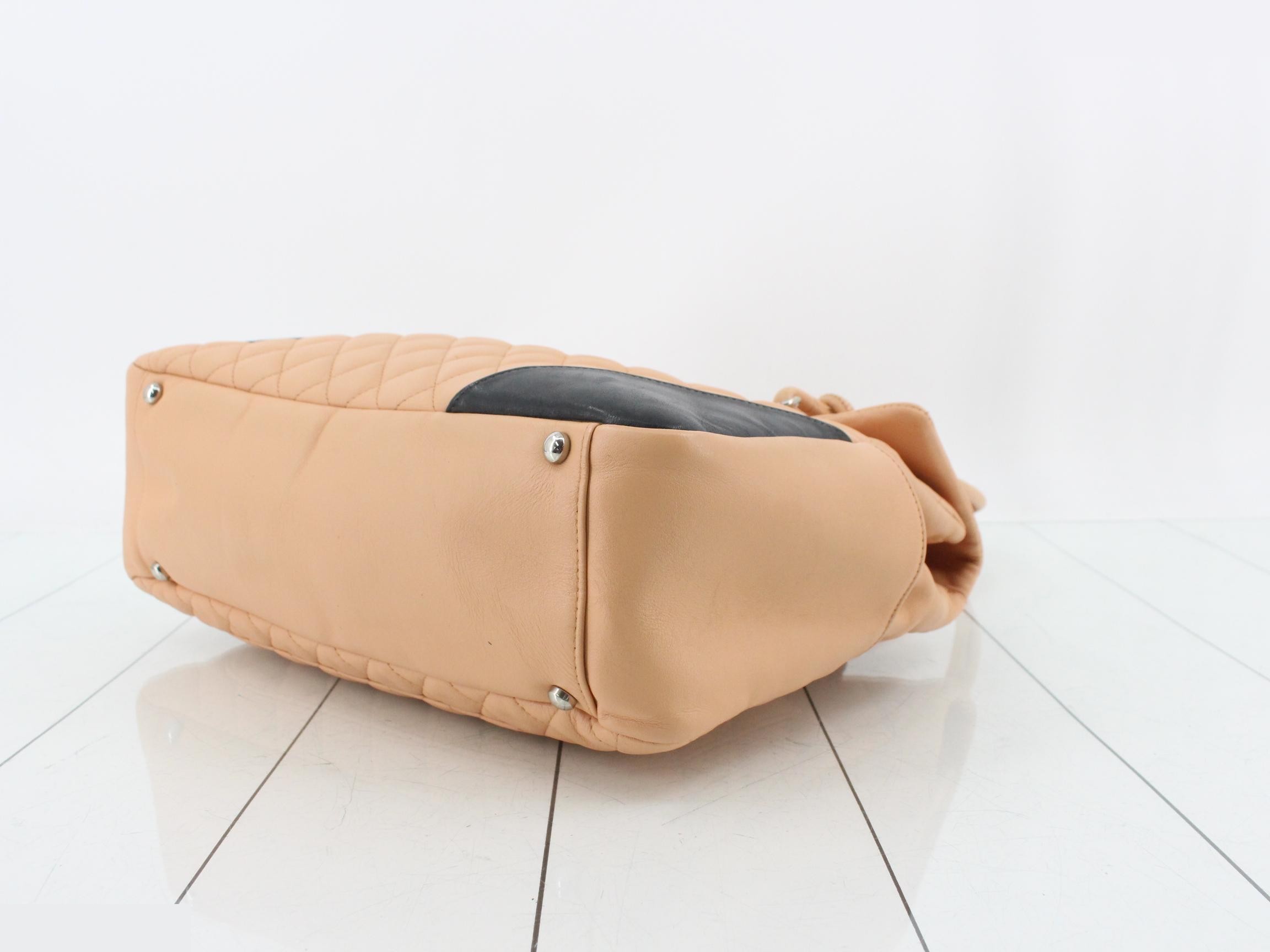Matelassé Cambon Line Lambskin Tote Bag, Beige — view 6