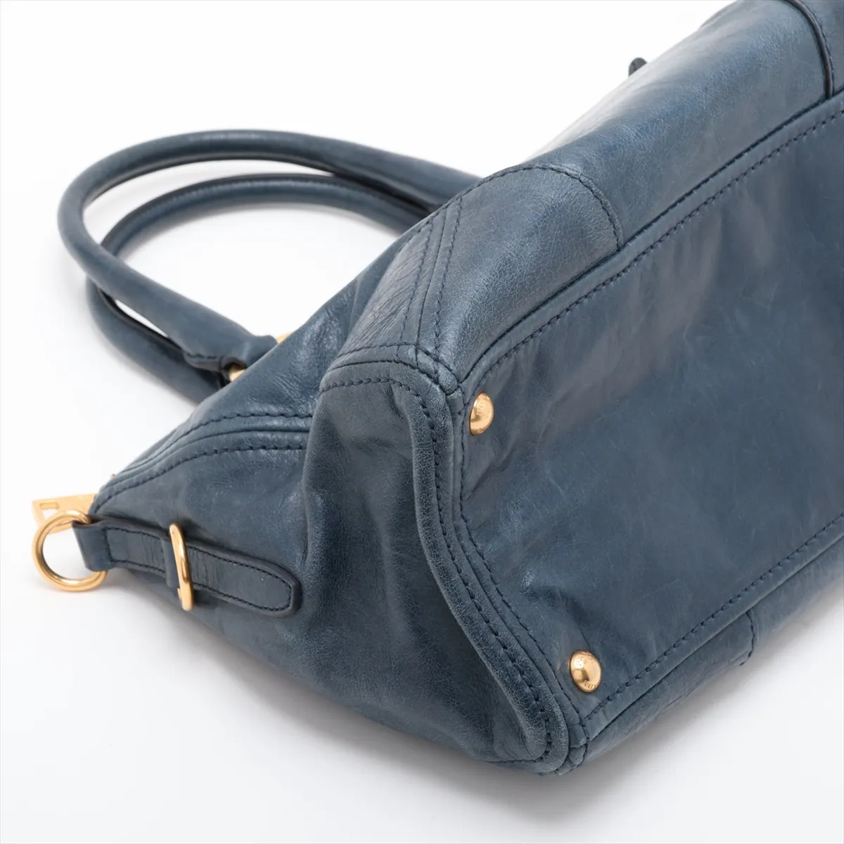 Vitello Shine BL0728 Leather 2-Way Handbag, Blue, Unsigned Guarantee Card — view 4