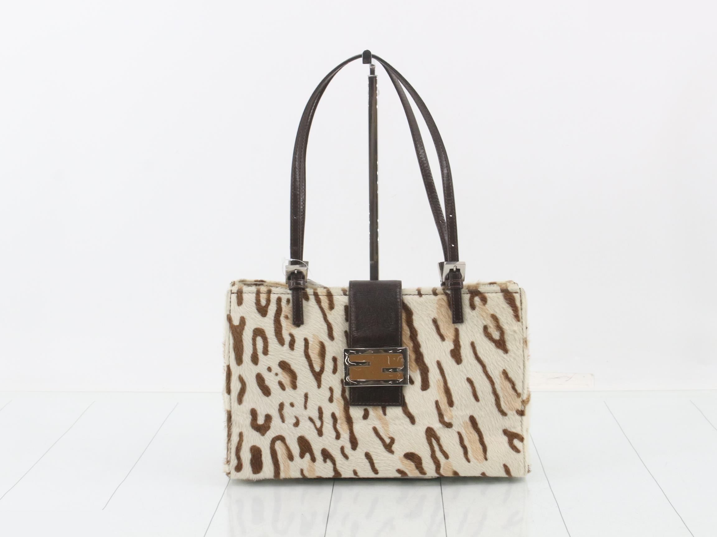 Baguette Shoulder Bag, Calf Hair, Leopard Print, White