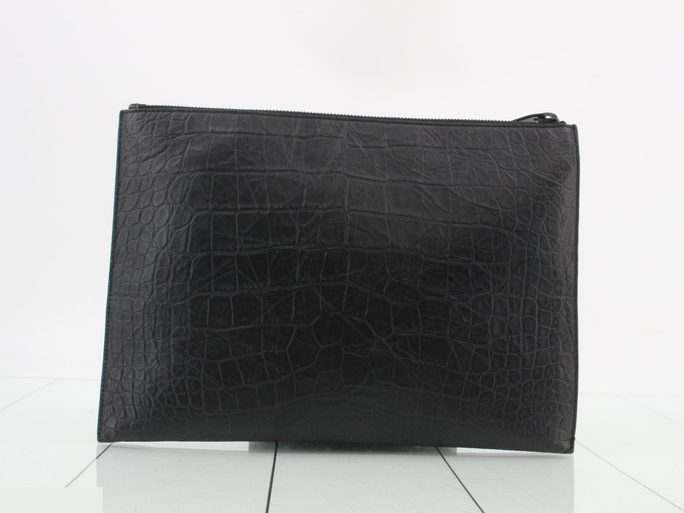 Crocodile embossed clutch bag, black — view 2