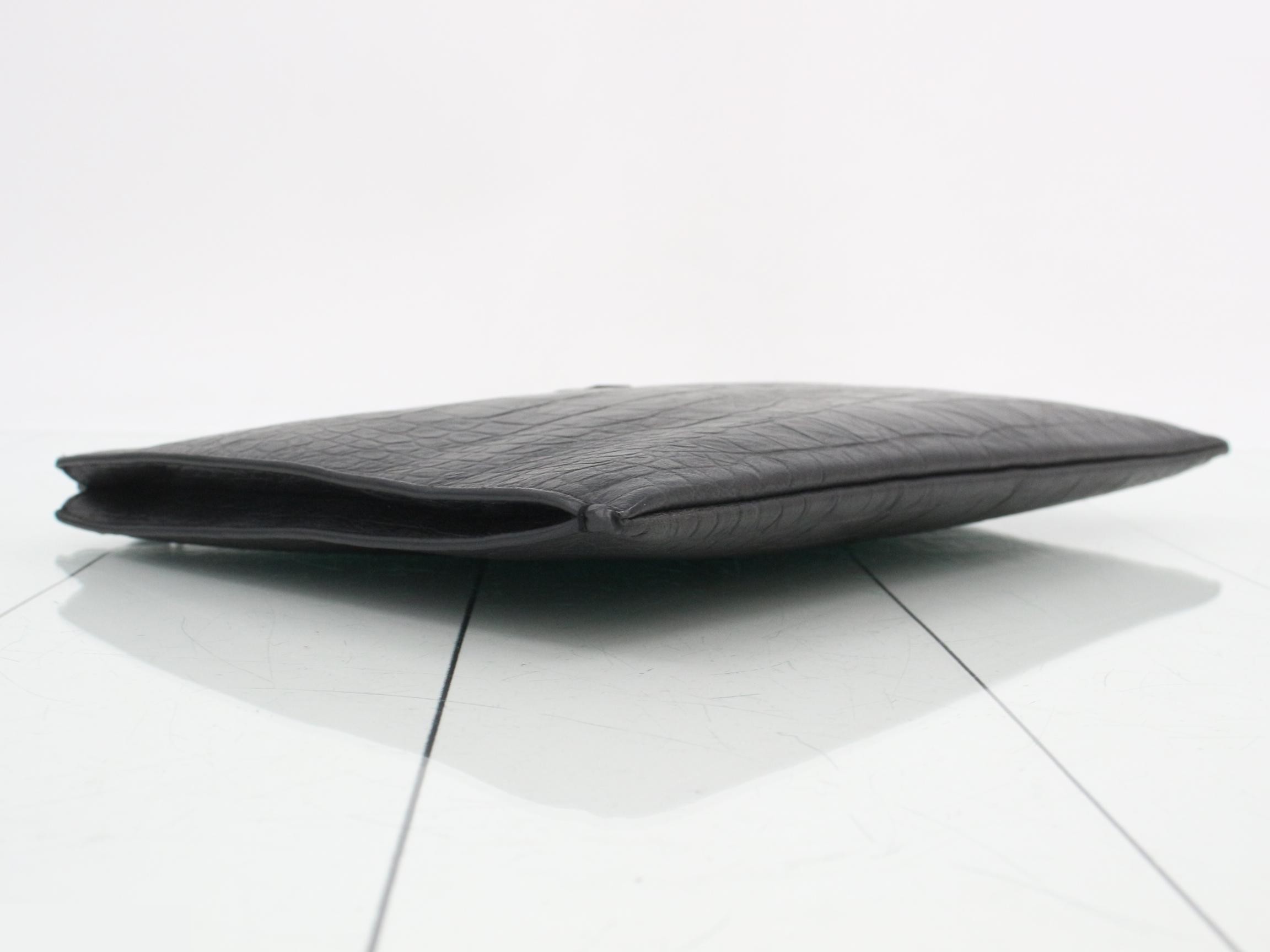 Crocodile embossed clutch bag, black — view 5