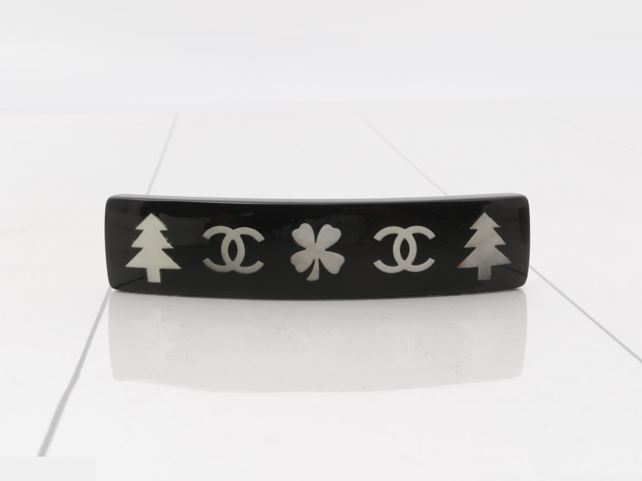 Barrette, Coco Mark, Clover, Tree, White, Black