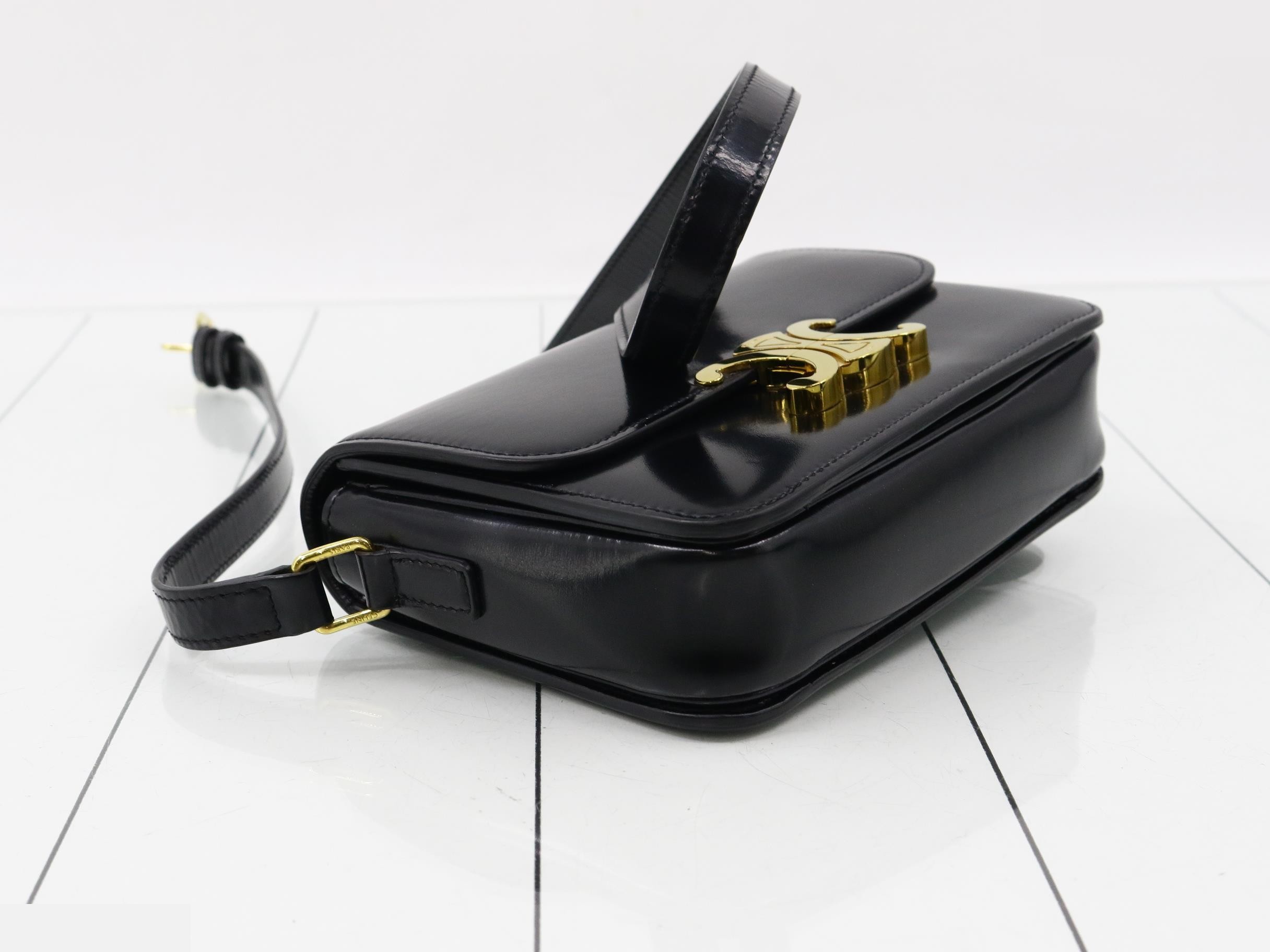 Teen Triomphe Leather Shoulder Bag, Black — view 5