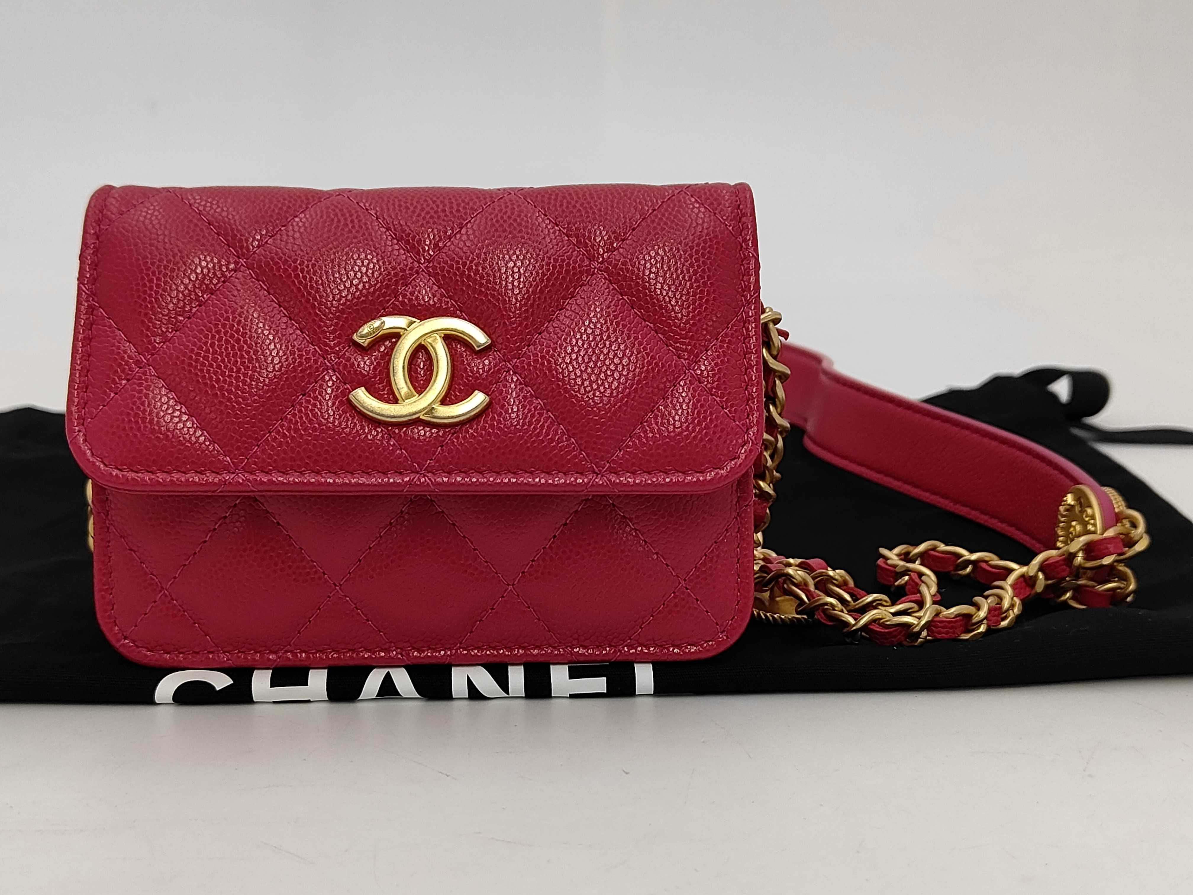 Matelassé Mini Chain Shoulder Bag, Caviar Leather, Pink, Gold Hardware.