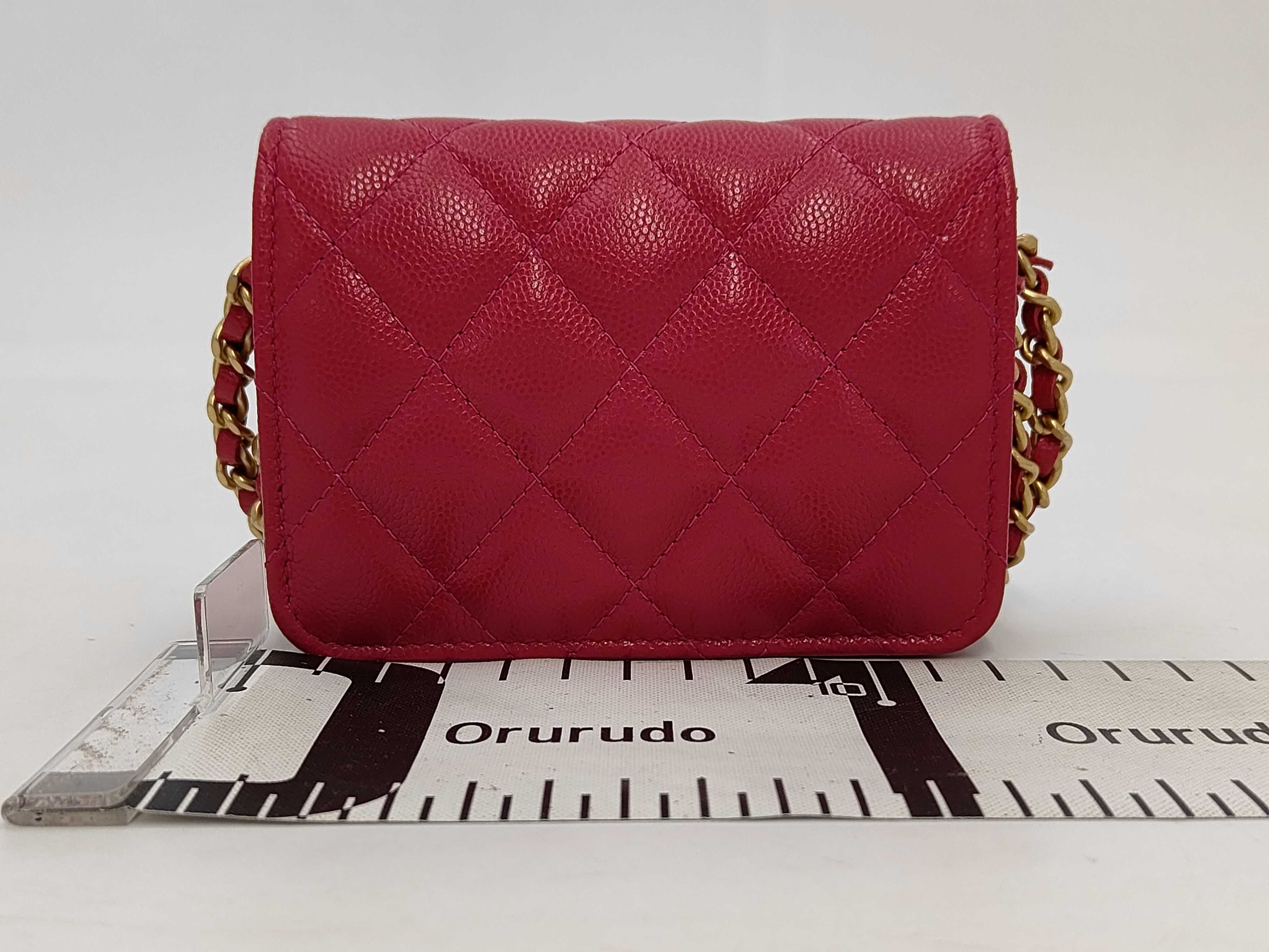 Matelassé Mini Chain Shoulder Bag, Caviar Leather, Pink, Gold Hardware. — view 2