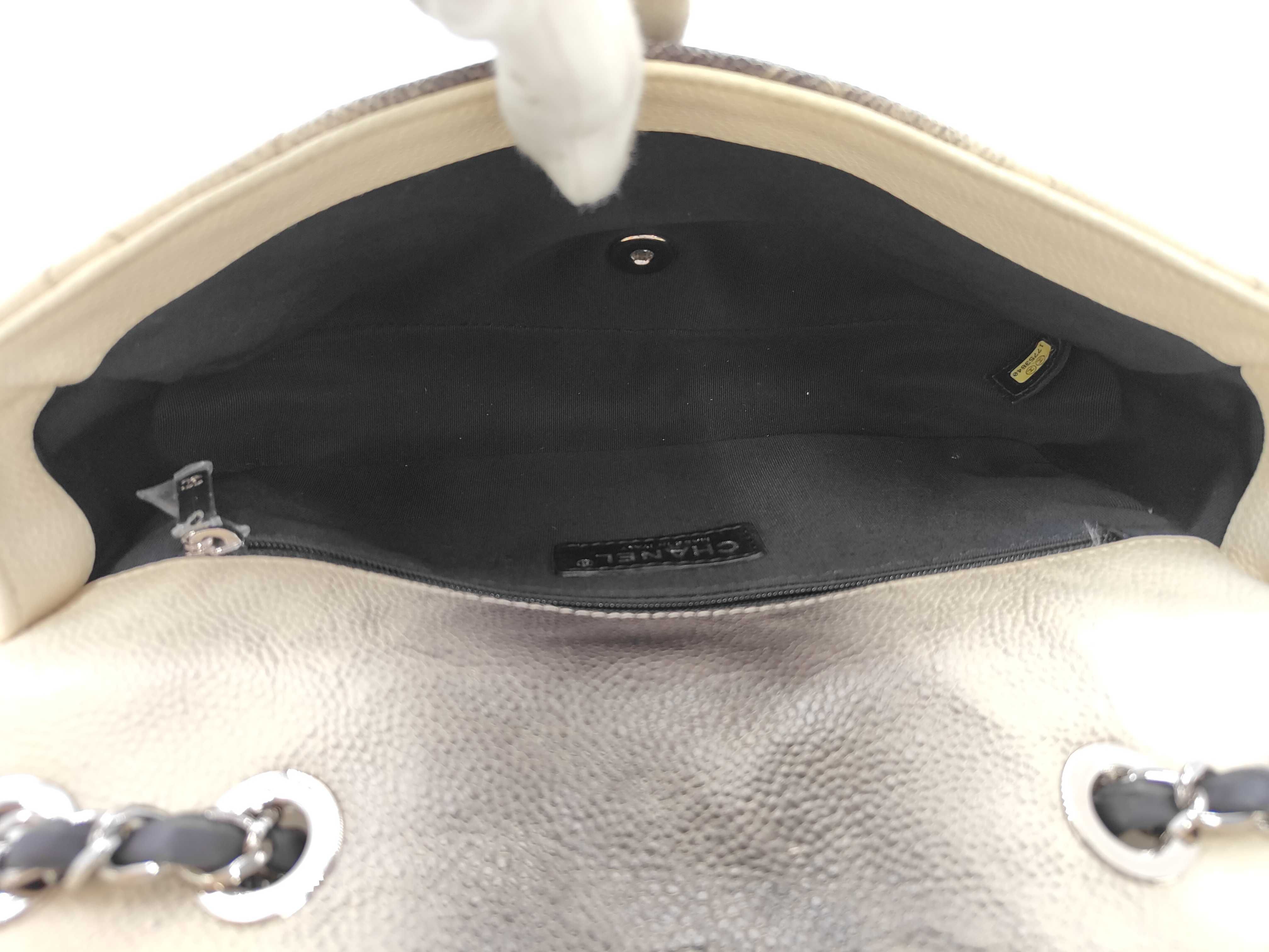 Caviar Skin Matelassé Bicolor S-Flap Double Chain Shoulder Bag with Silver Hardware, Ivory and Black, Seal 17753840 — view 9