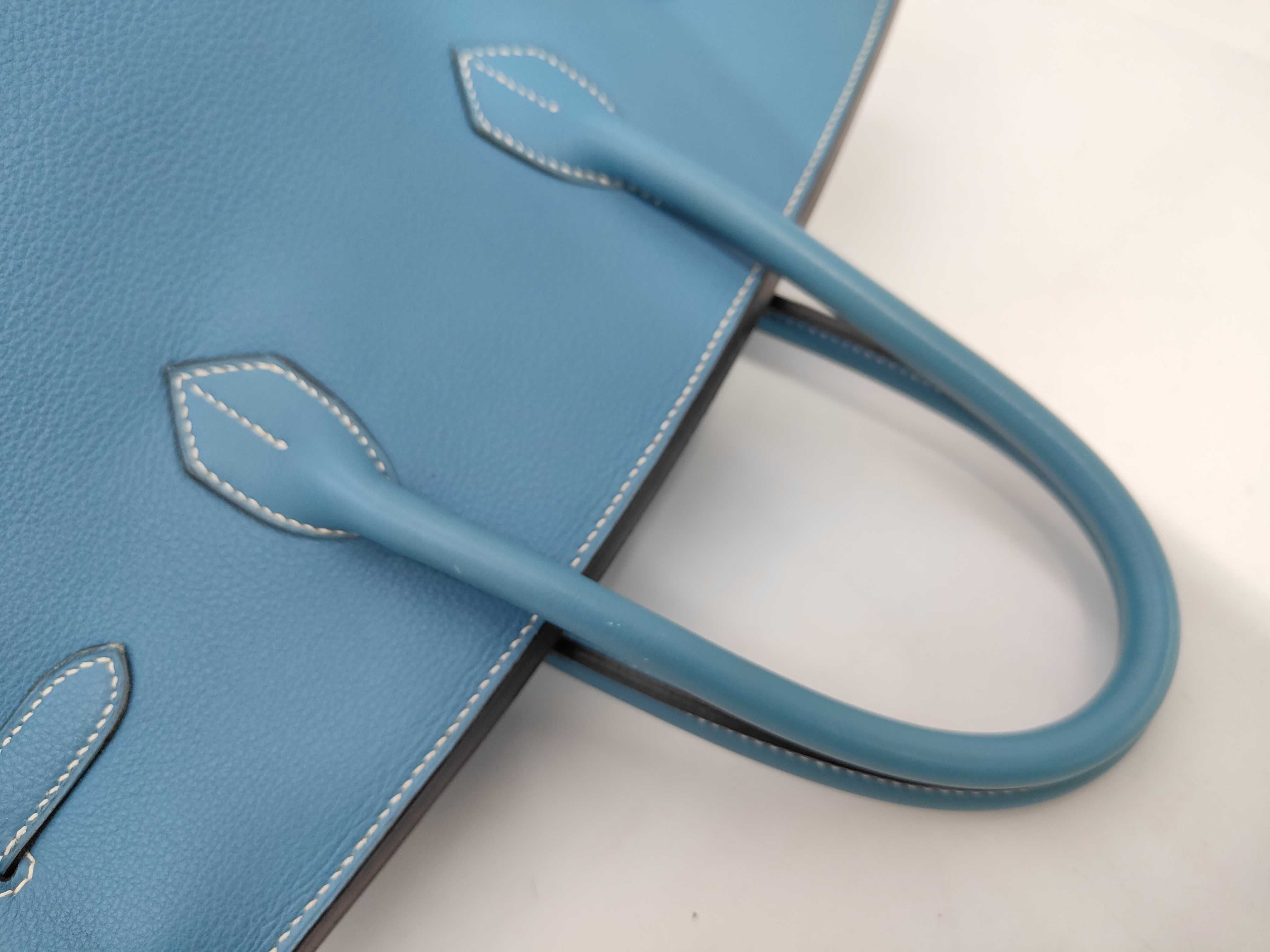 Birkin 35, Taurillon Clemence leather, blue, silver hardware, C stamp, handbag — view 4