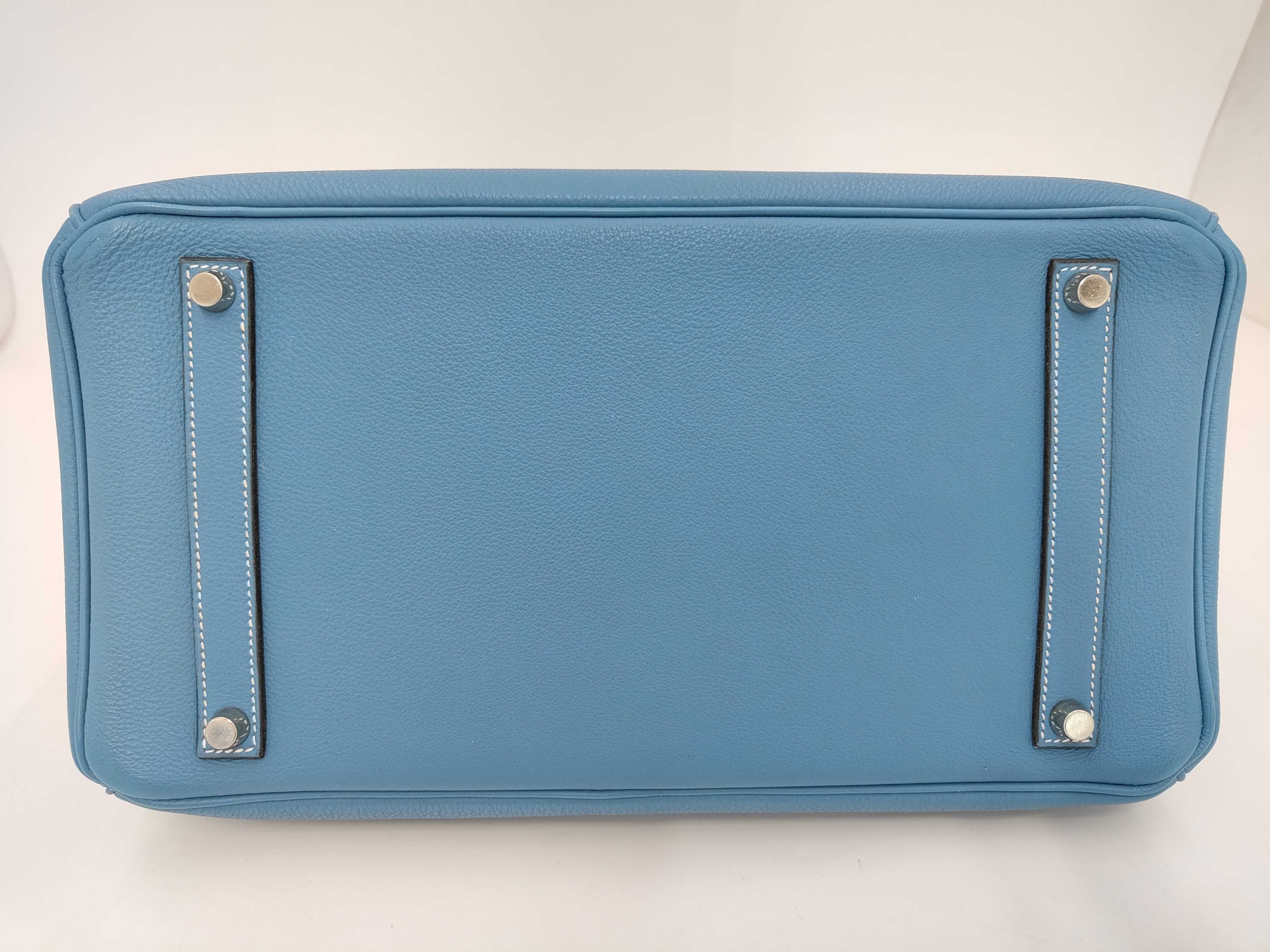 Birkin 35, Taurillon Clemence leather, blue, silver hardware, C stamp, handbag — view 7