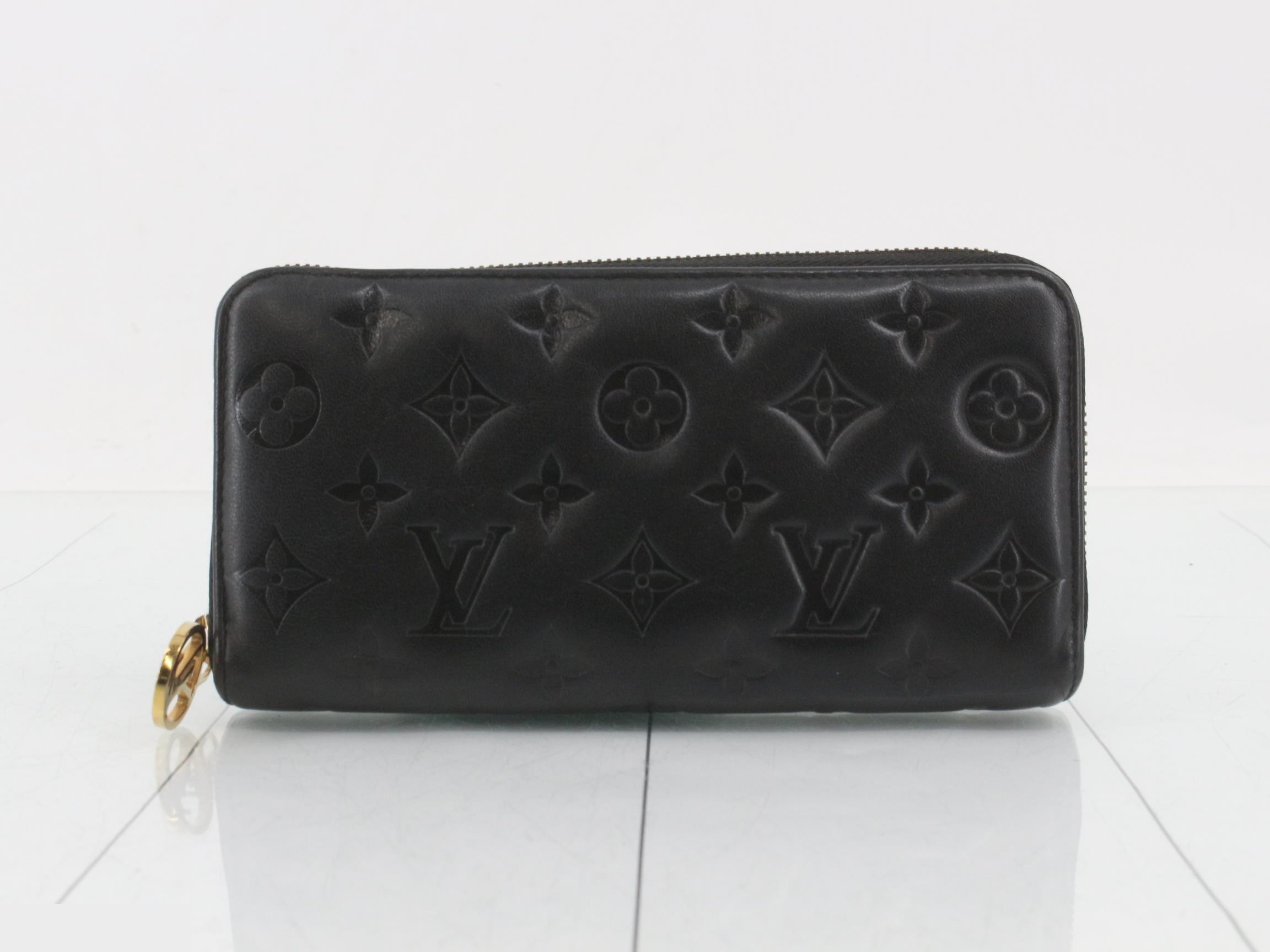 Zippy Wallet Cushion - Black Monogram Embossed