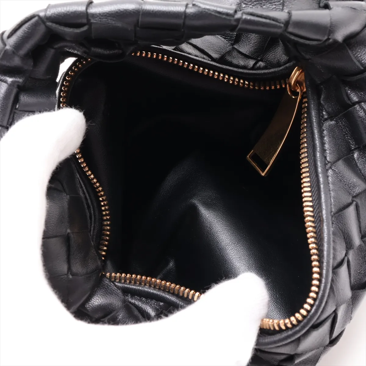 Intrecciato Mini Jodie Leather Handbag, Black — view 7