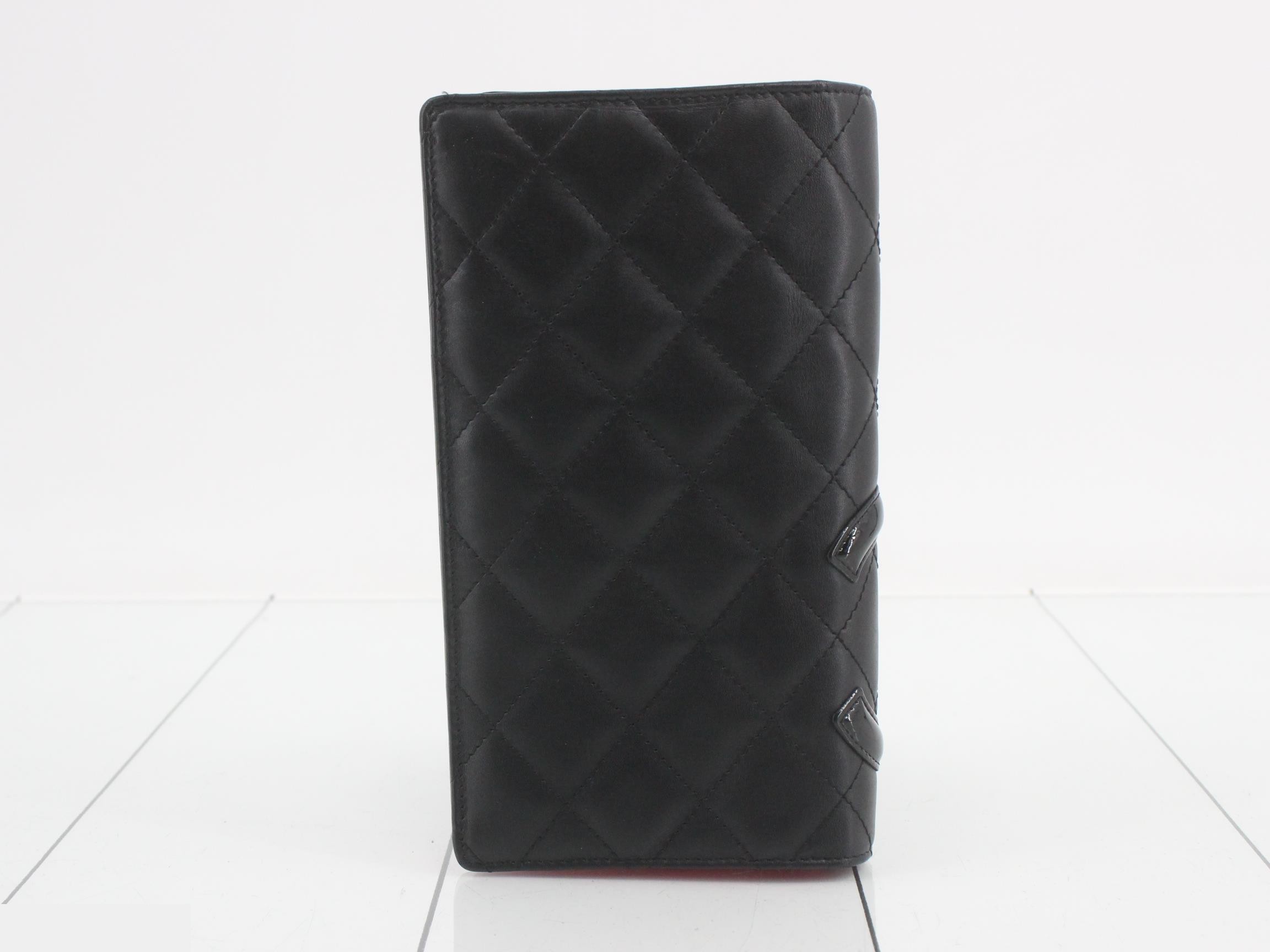 Cambon Line Bi-fold Long Wallet, Leather, Black/Pink — view 2