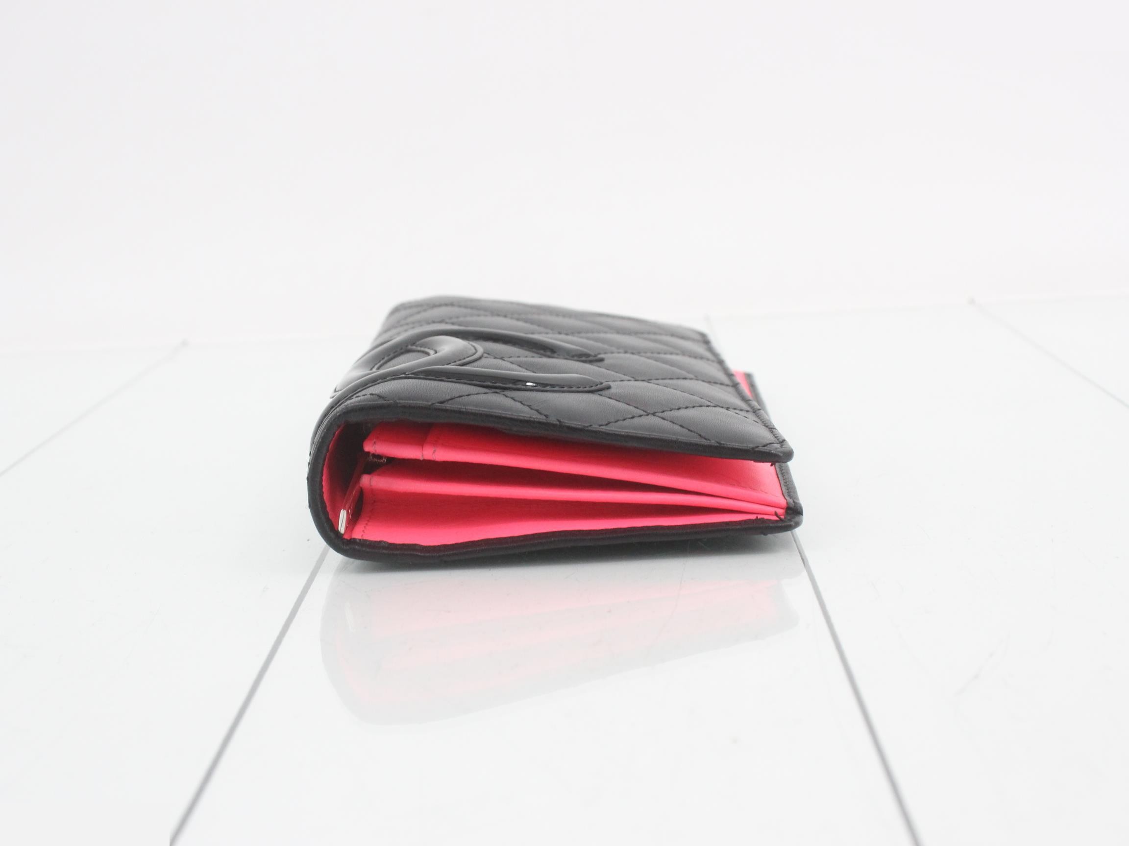 Cambon Line Bi-fold Long Wallet, Leather, Black/Pink — view 3