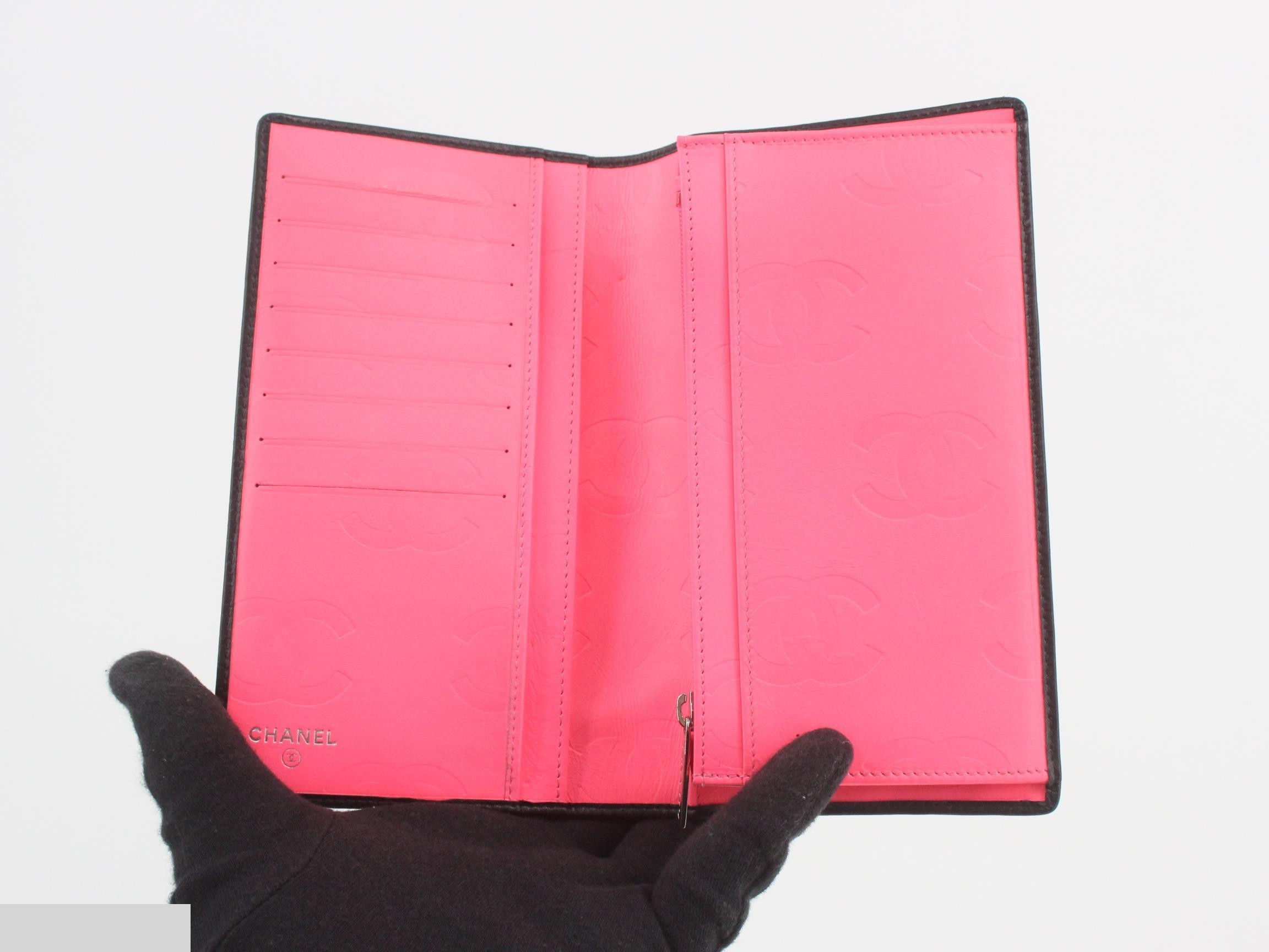 Cambon Line Bi-fold Long Wallet, Leather, Black/Pink — view 4