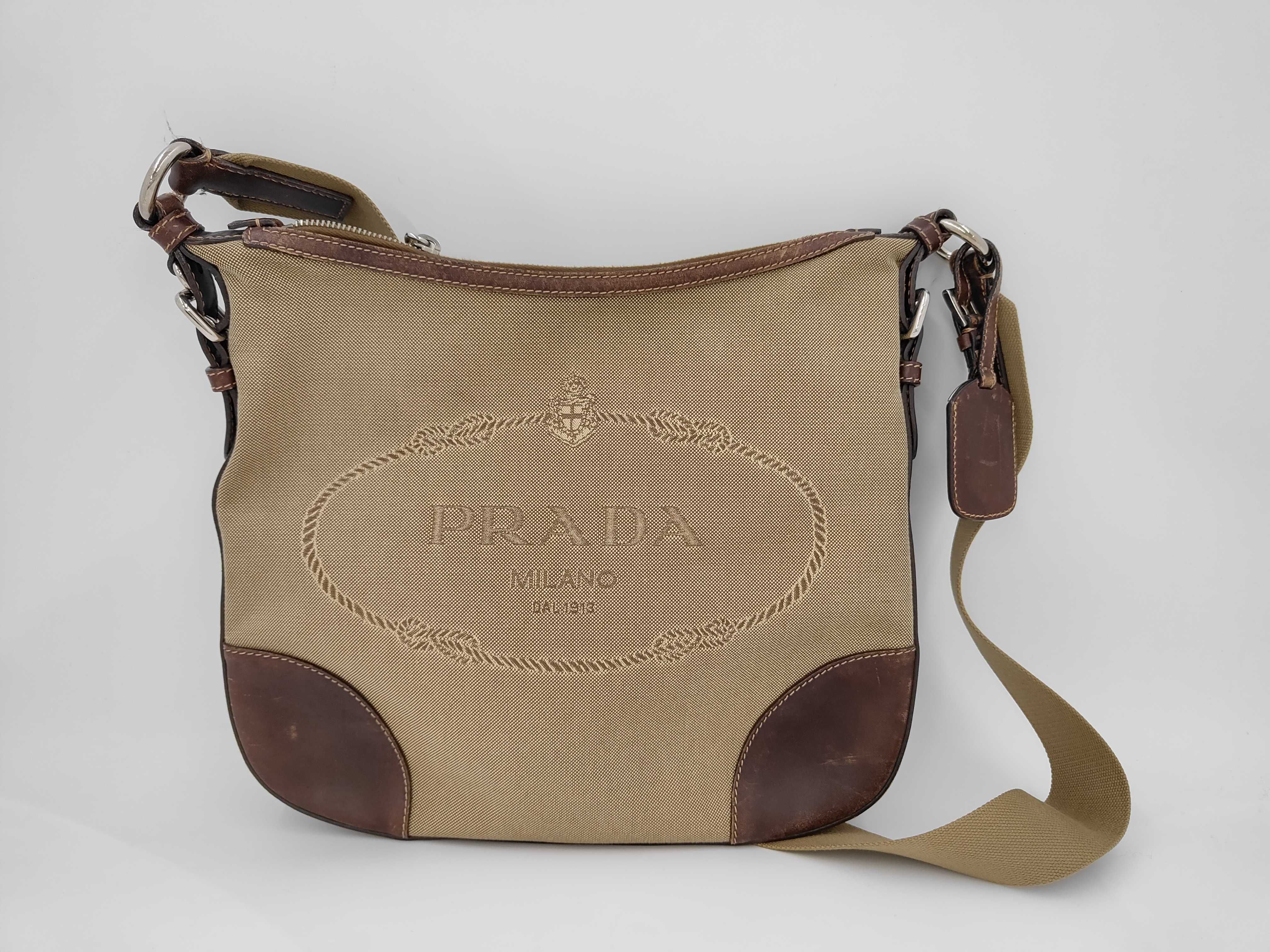 Logo Jacquard Shoulder Bag Canvas Beige Shoulder Bag