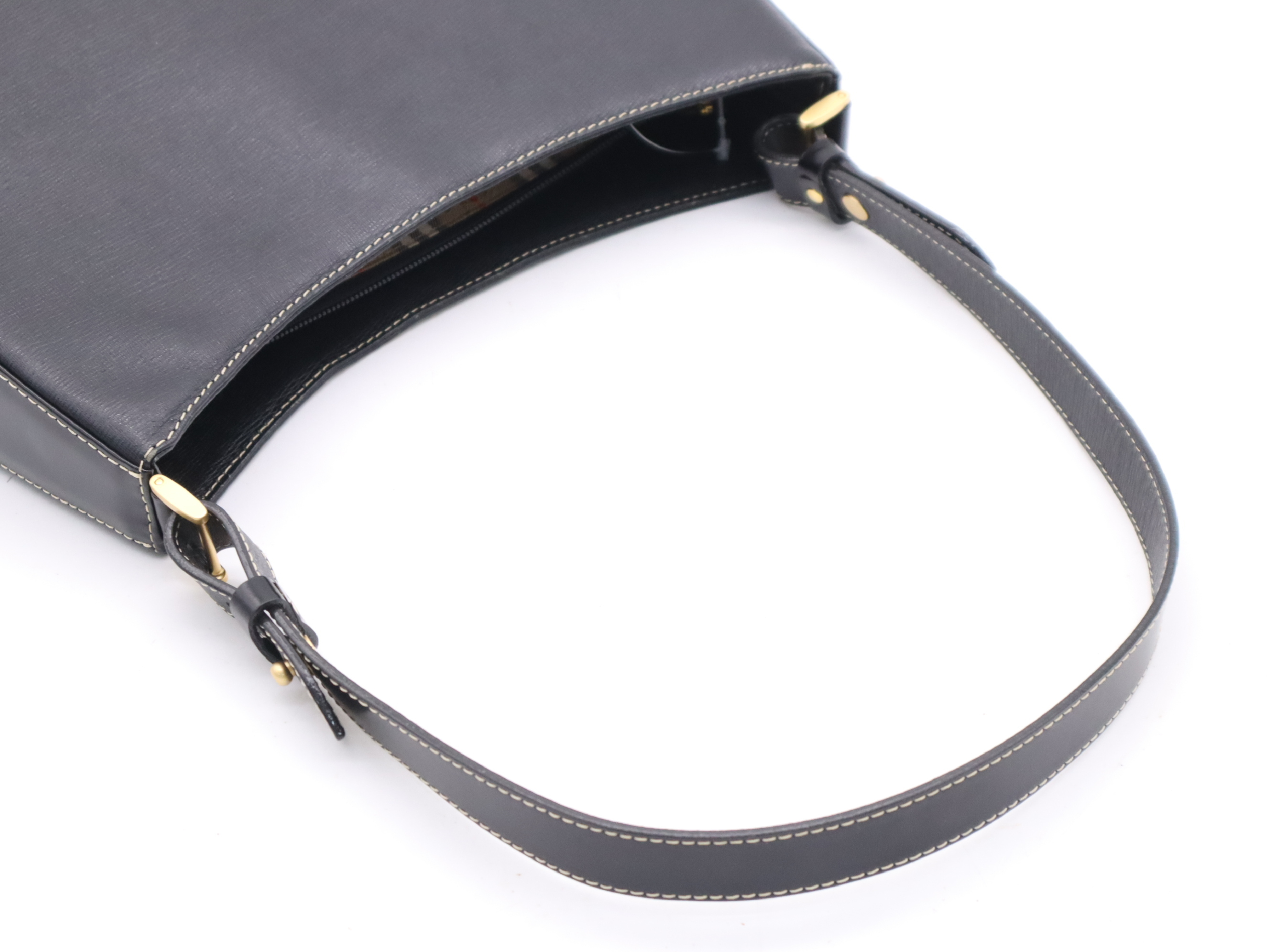 Leather Nova Check Gold Hardware Shoulder Bag Black Shoulder Bag — view 6