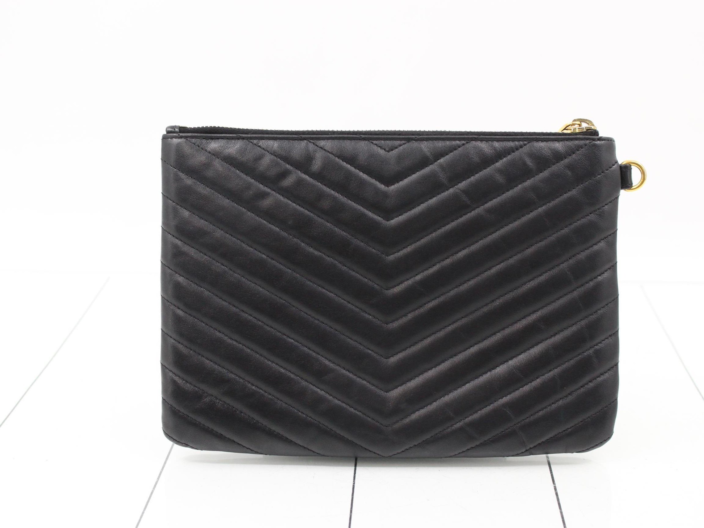 Leather V-Stitch Clutch Bag — view 2