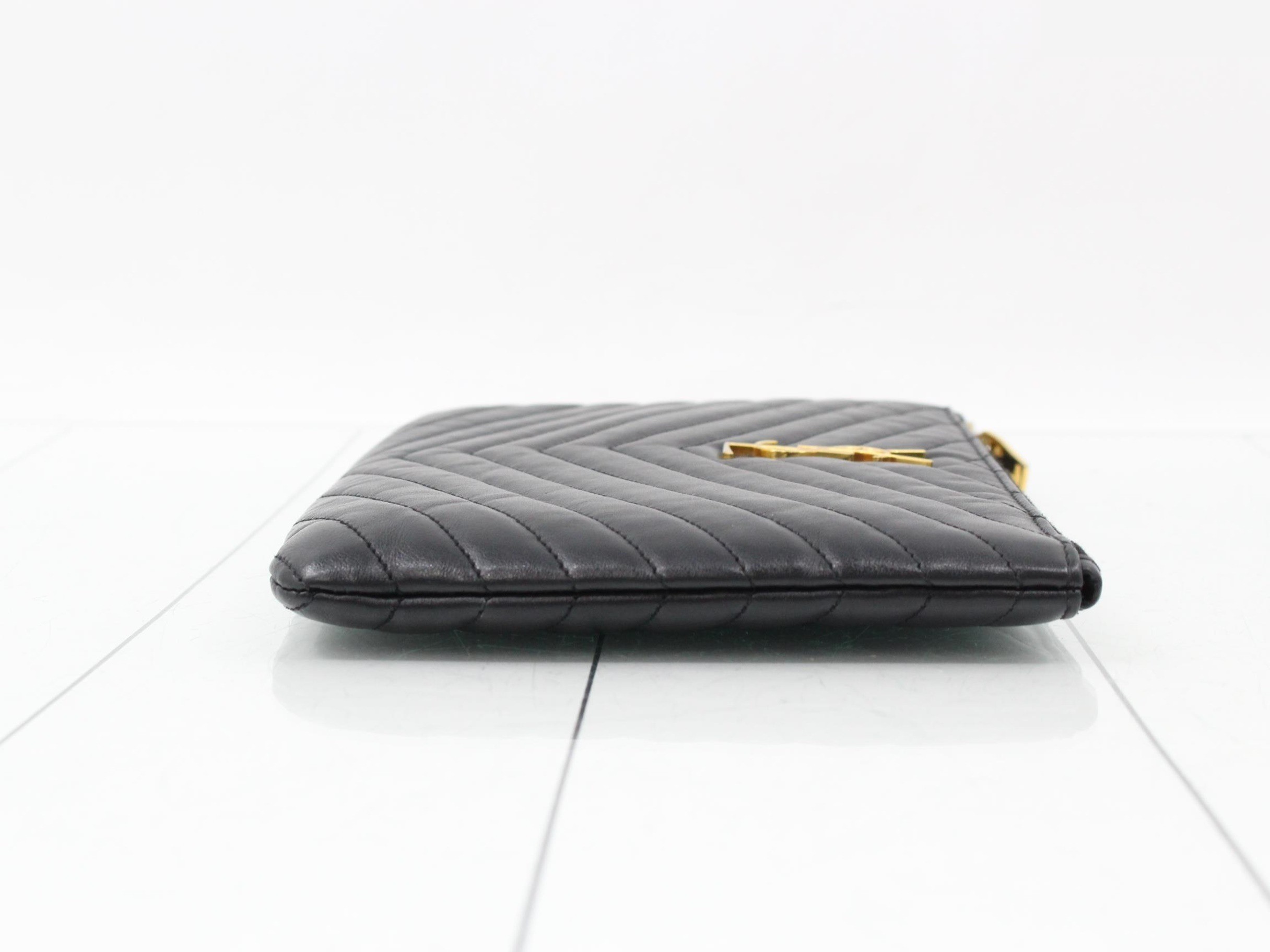Leather V-Stitch Clutch Bag — view 3