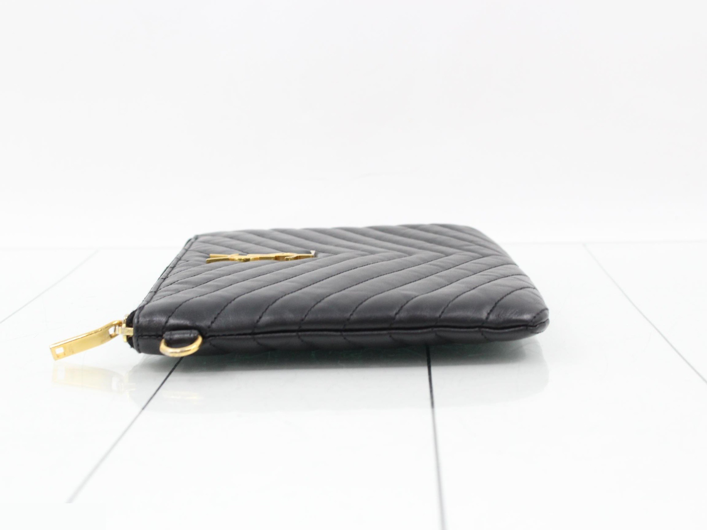 Leather V-Stitch Clutch Bag — view 4