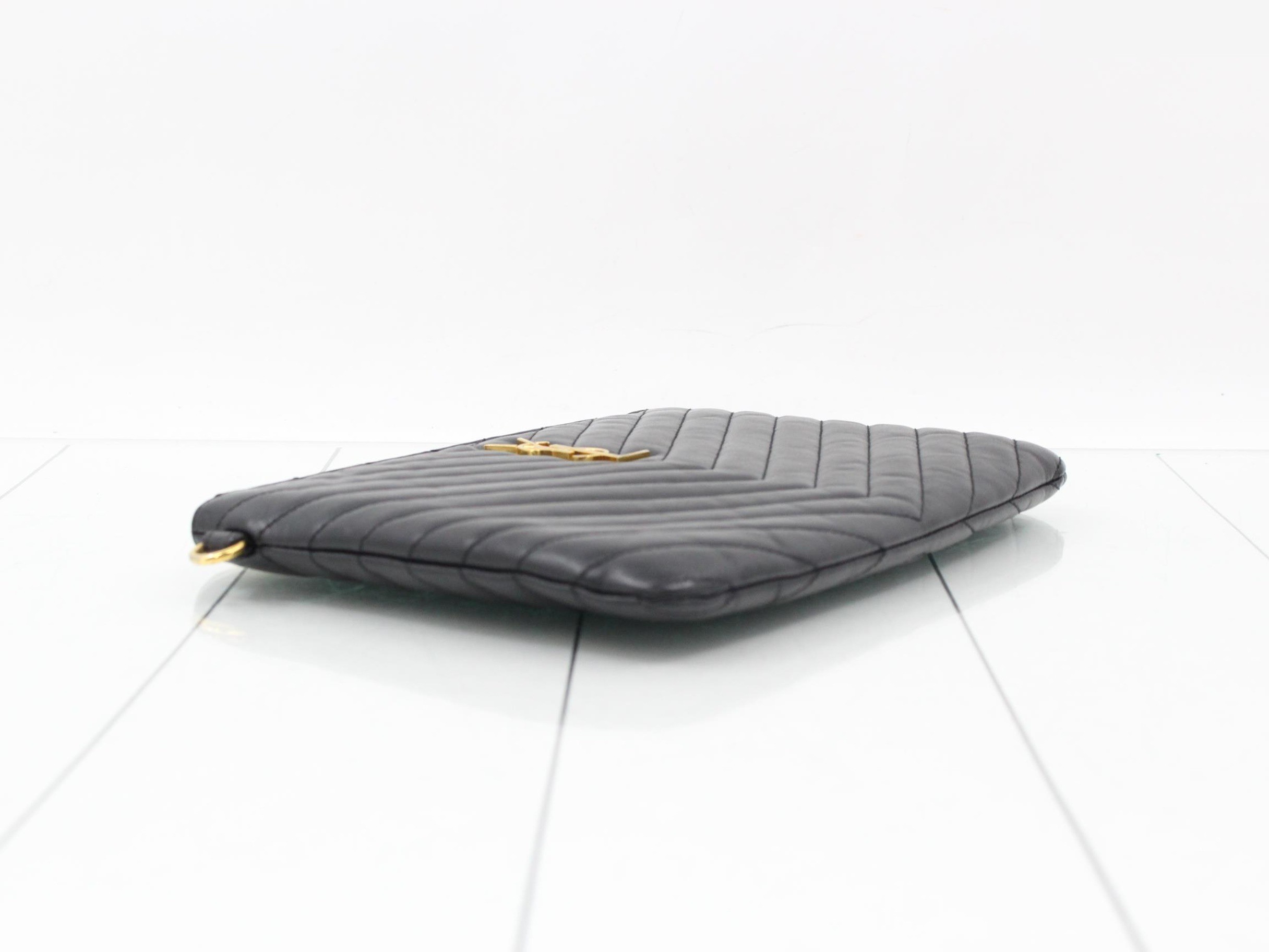 Leather V-Stitch Clutch Bag — view 5