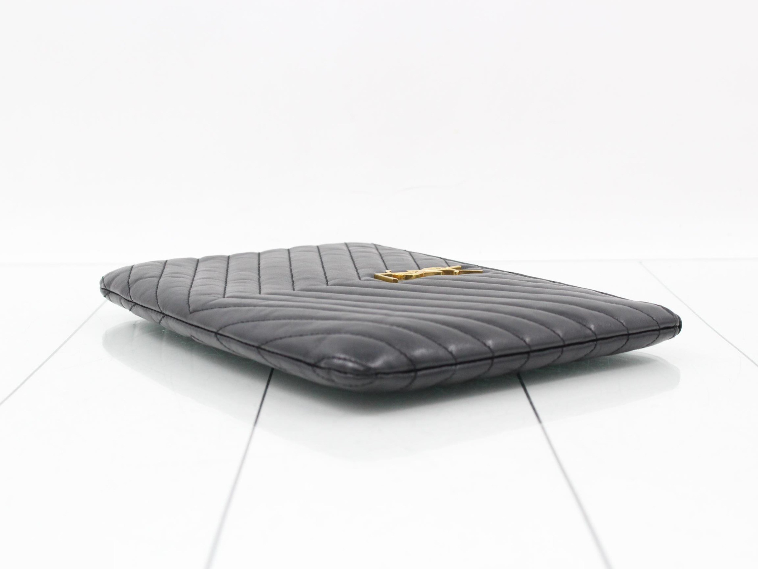 Leather V-Stitch Clutch Bag — view 6