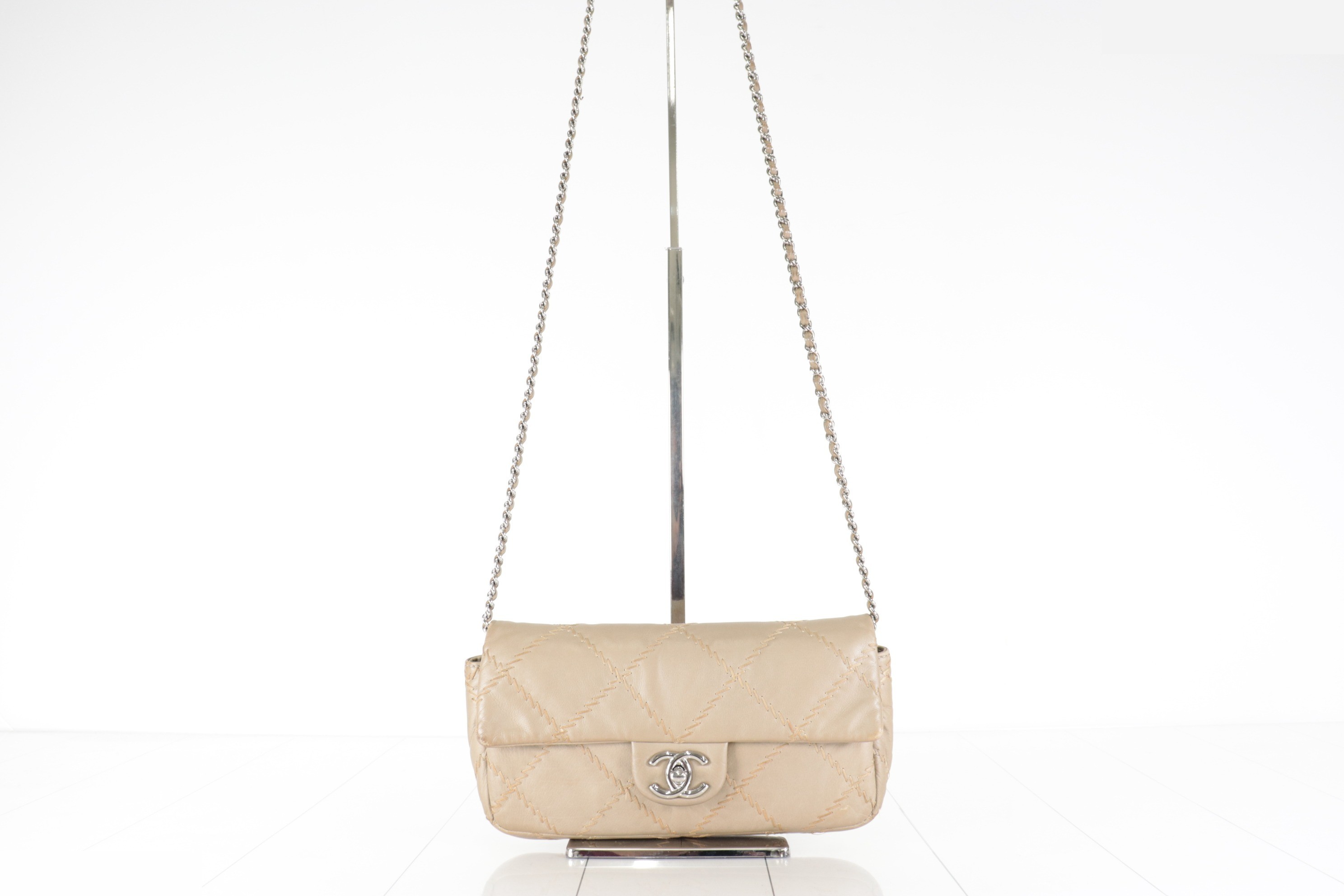 Ultra Stitch Lamb Chain Shoulder Bag, Beige, Series 15 — view 2