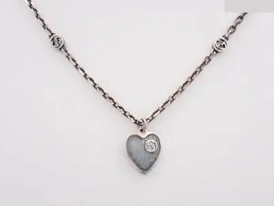 Interlocking heart necklace, silver, chain approximately 44cm