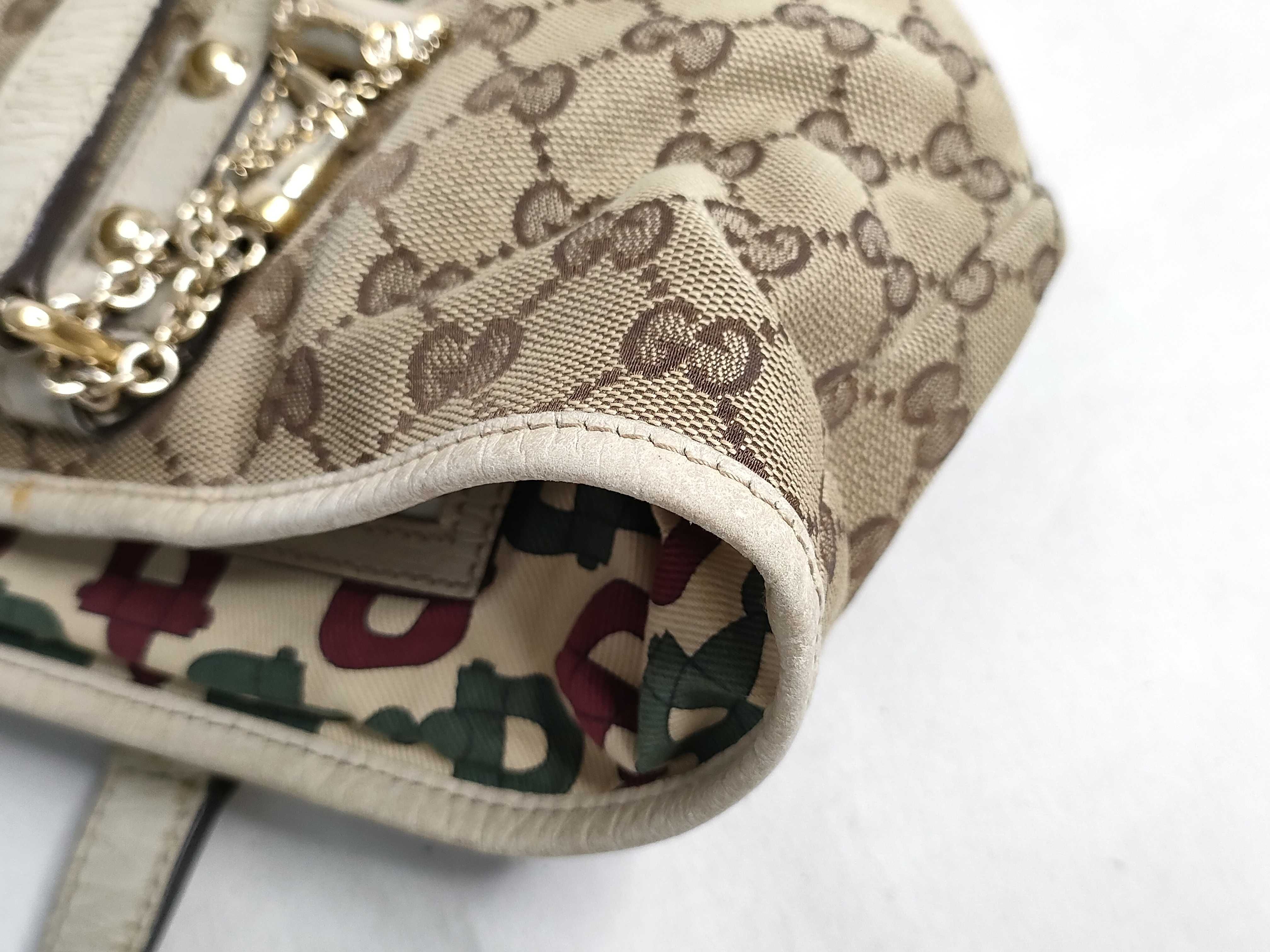 GG Canvas Tote Bag, Canvas Sherry Line, White Tote Bag — view 13