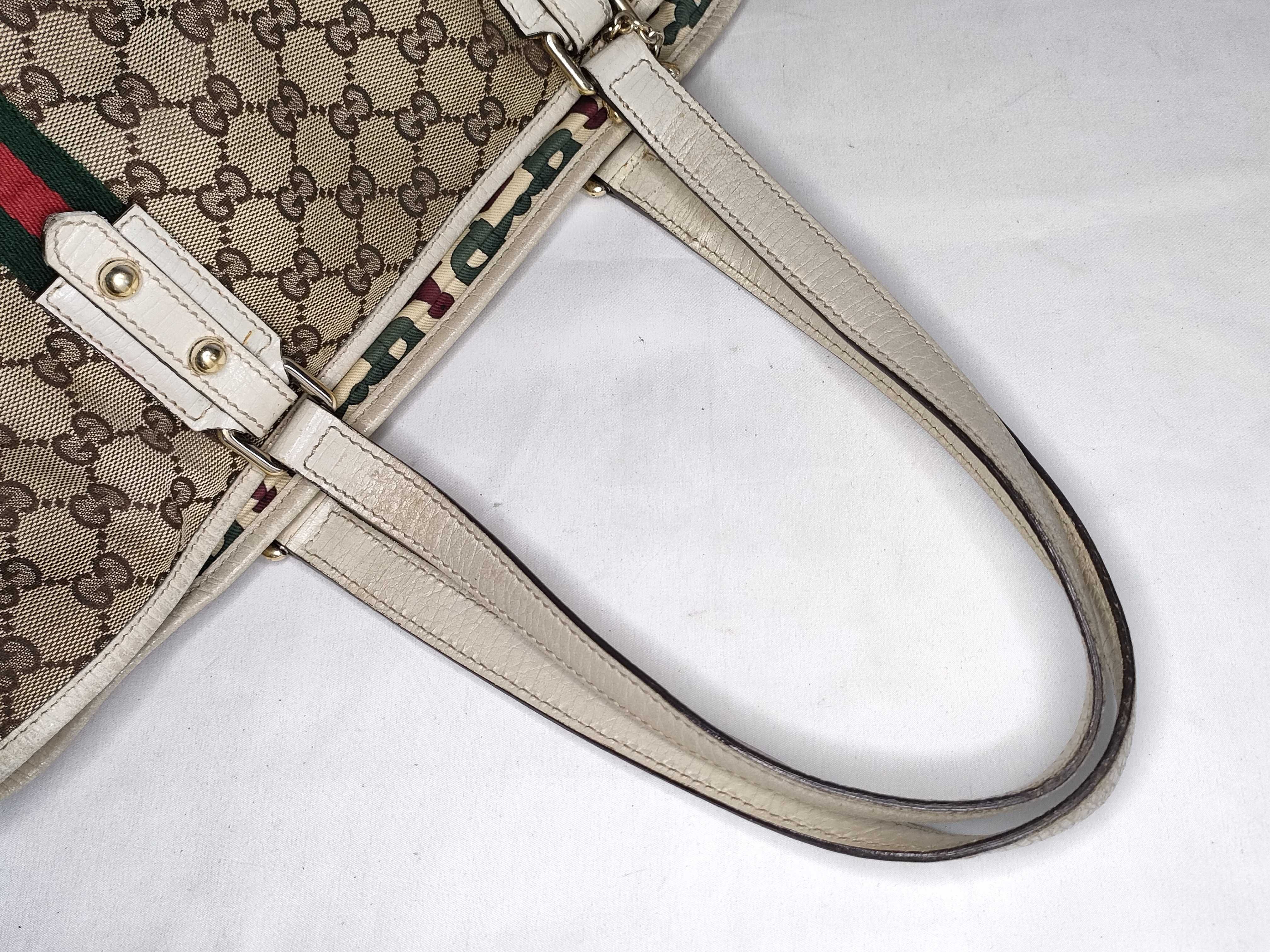 GG Canvas Tote Bag, Canvas Sherry Line, White Tote Bag — view 3