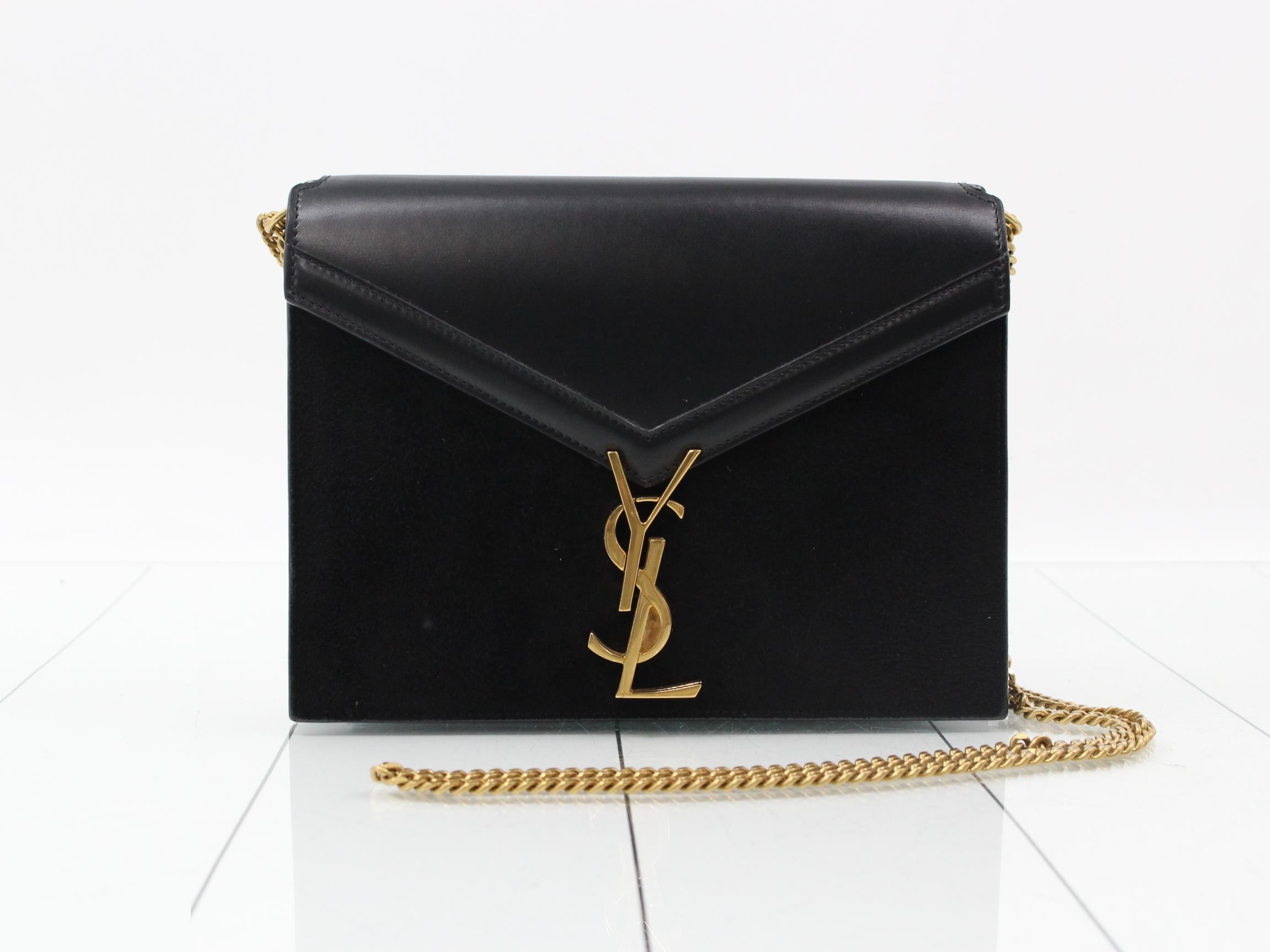 Cassandra Shoulder Bag, Suede Leather, Black, Gold Hardware