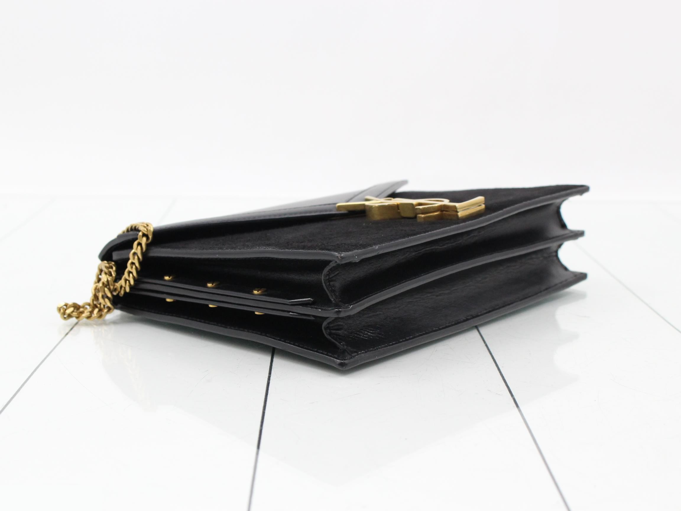 Cassandra Shoulder Bag, Suede Leather, Black, Gold Hardware — view 5