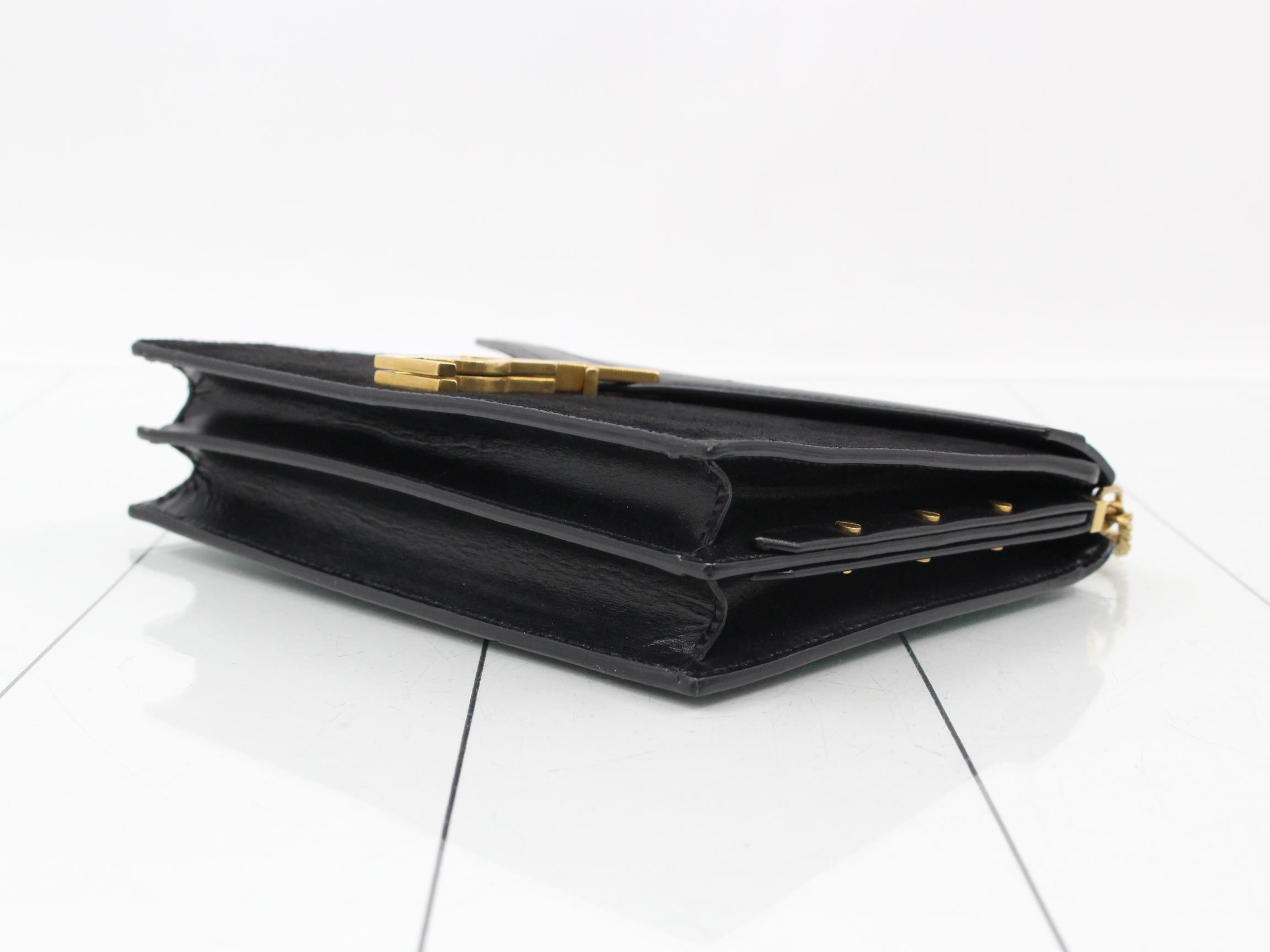 Cassandra Shoulder Bag, Suede Leather, Black, Gold Hardware — view 6