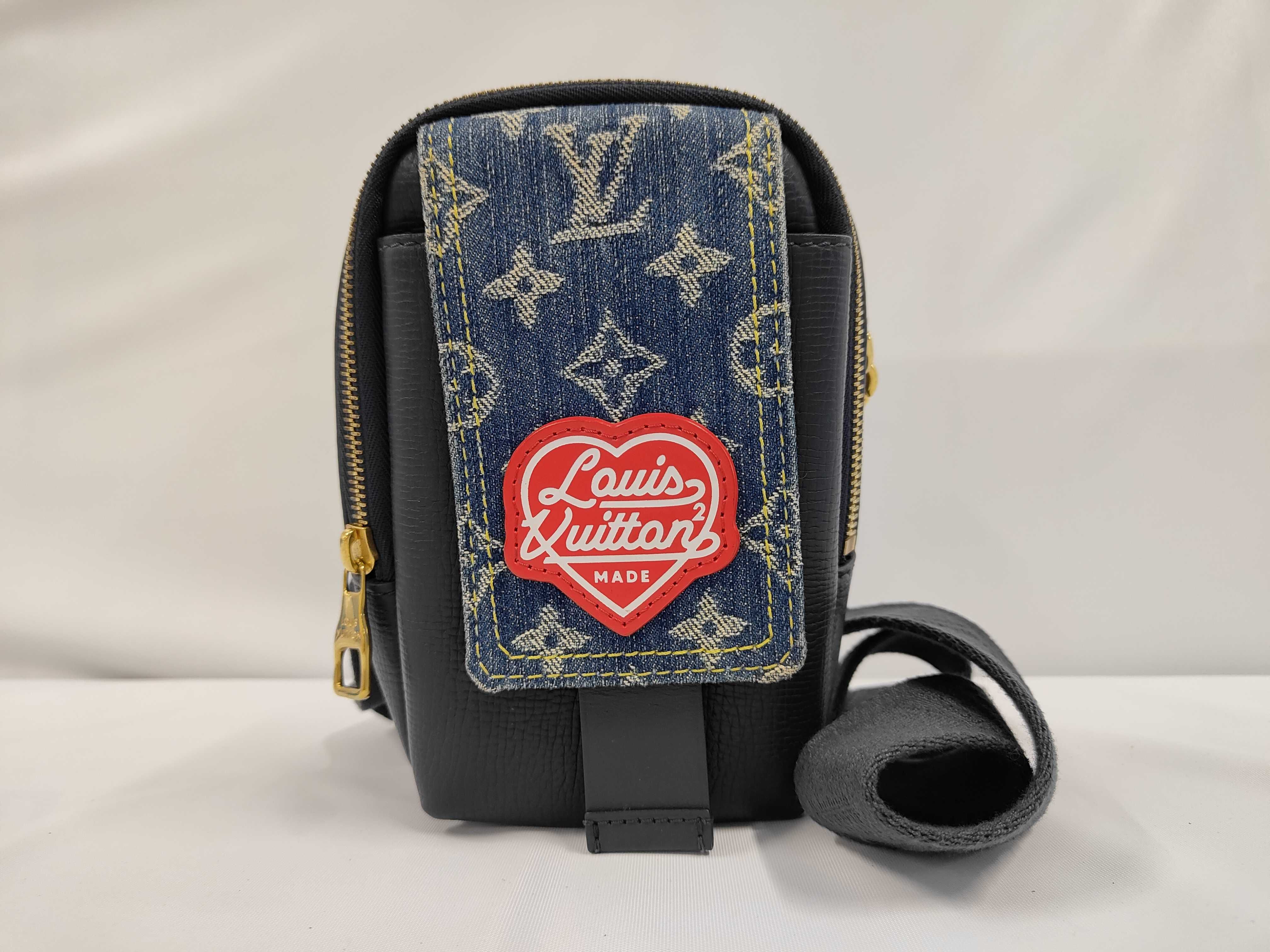 NIGO M81060 Double Phone Pouch Monogram Denim Shoulder Bag with IC Card