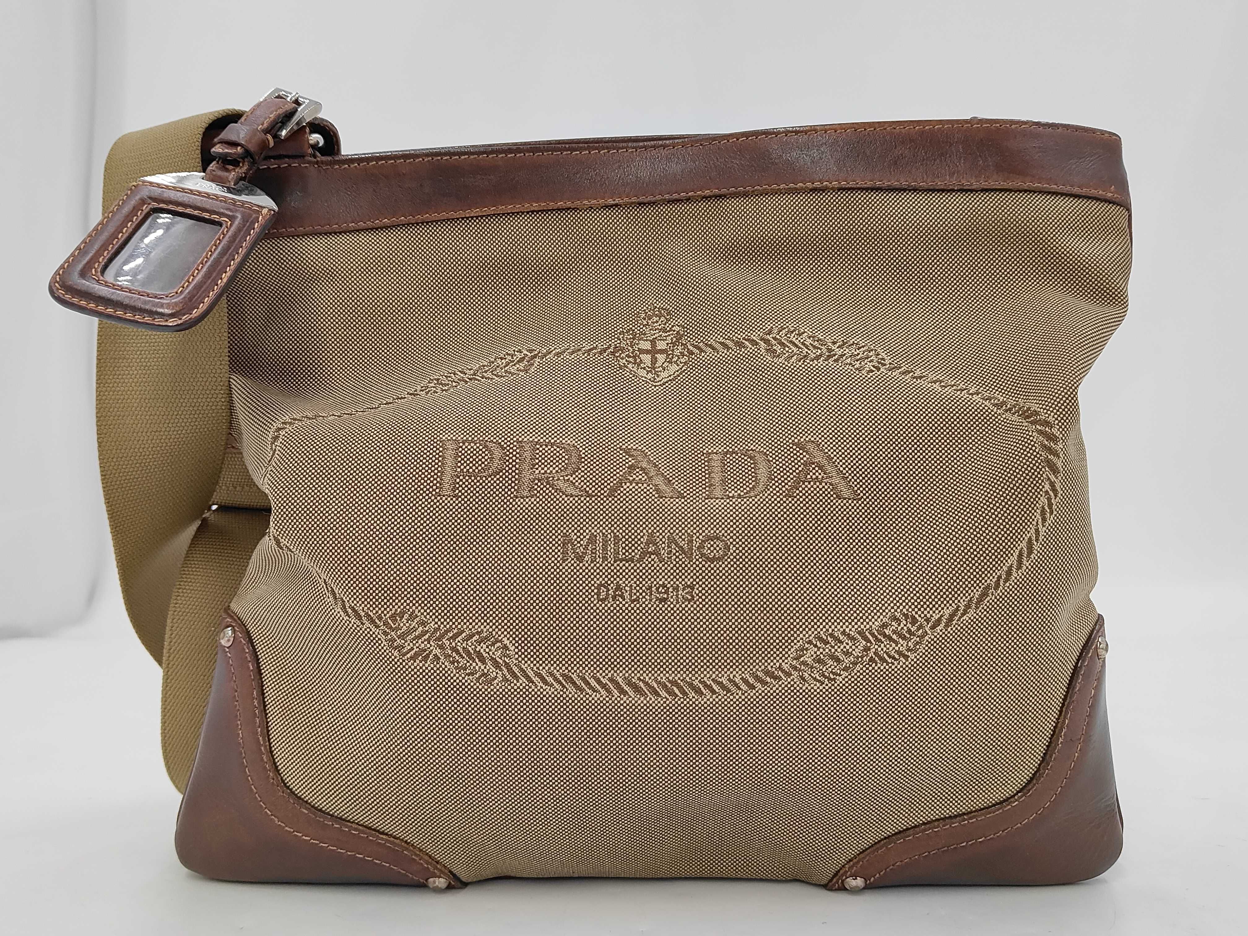 Logo Jacquard Canvas x Leather Brown Shoulder Bag