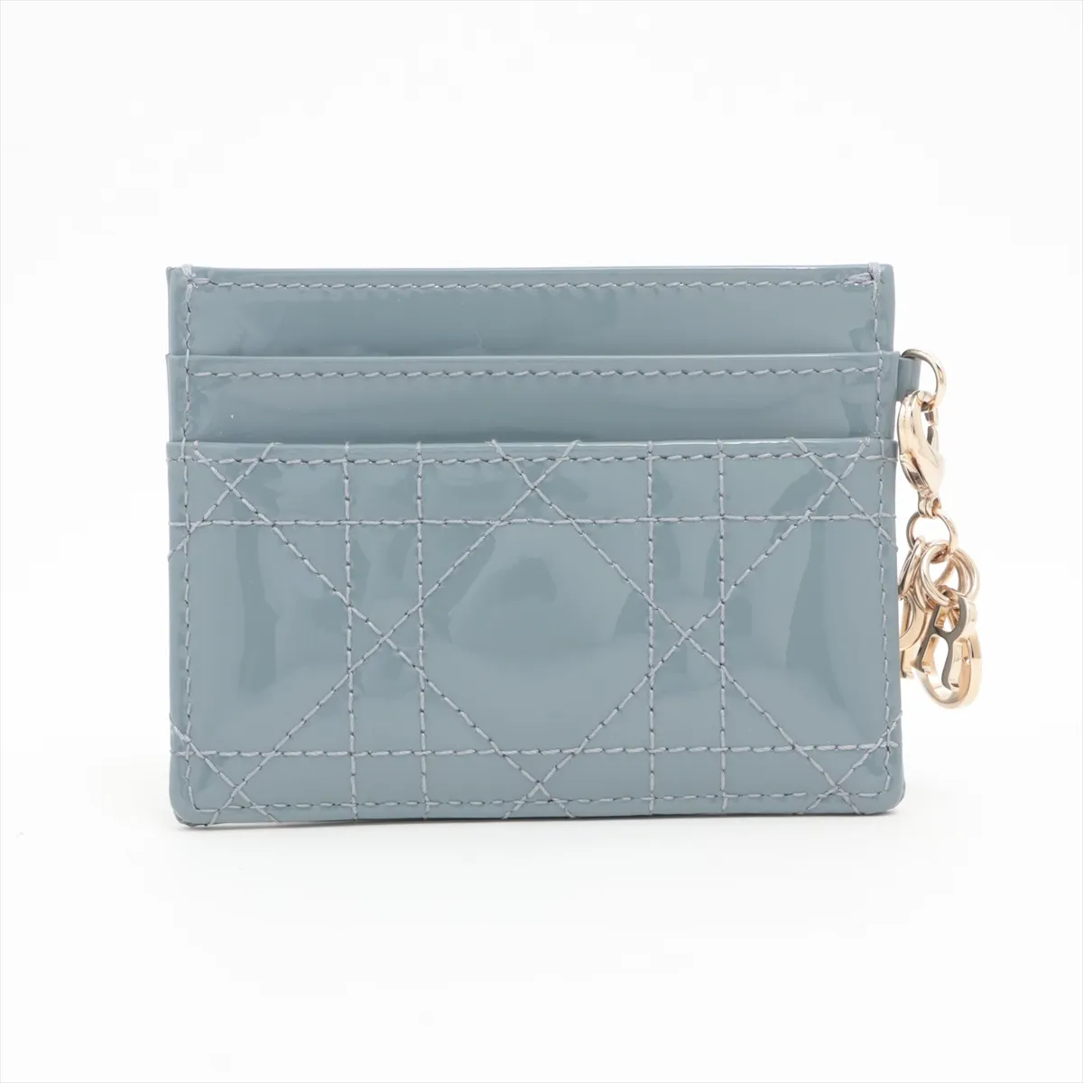 Lady Dior Cannage Patent Leather Card Case Blue — view 2
