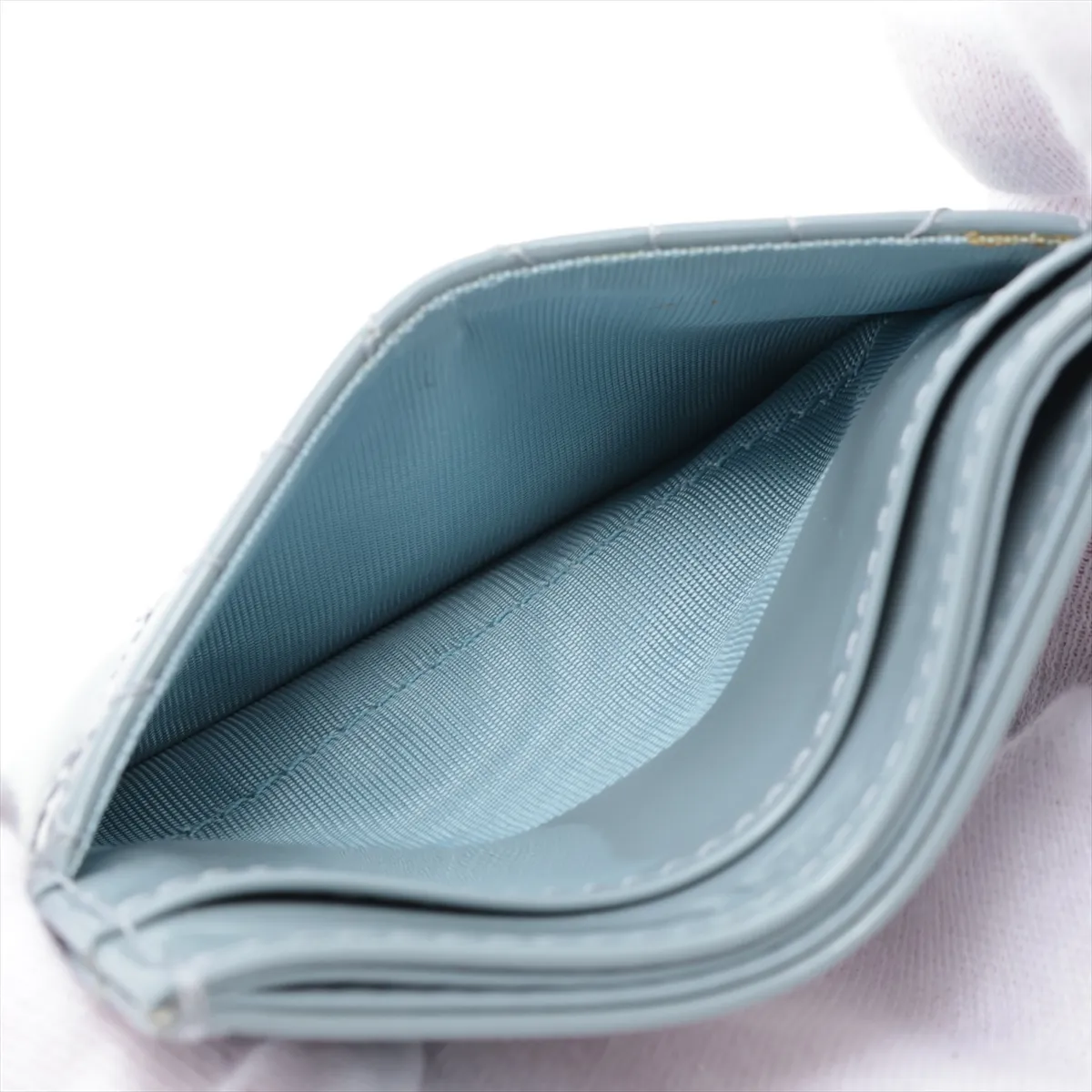 Lady Dior Cannage Patent Leather Card Case Blue — view 3