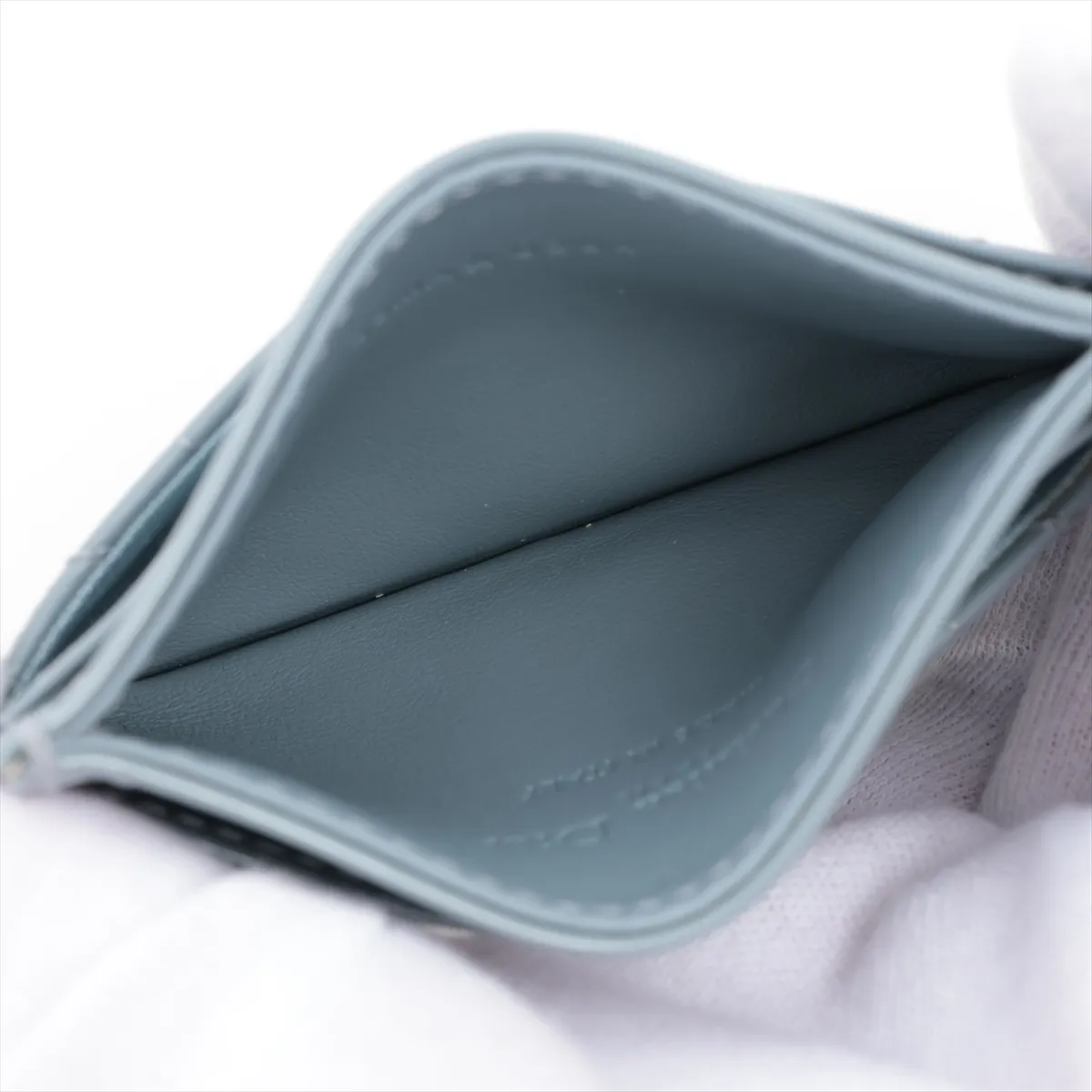 Lady Dior Cannage Patent Leather Card Case Blue — view 5
