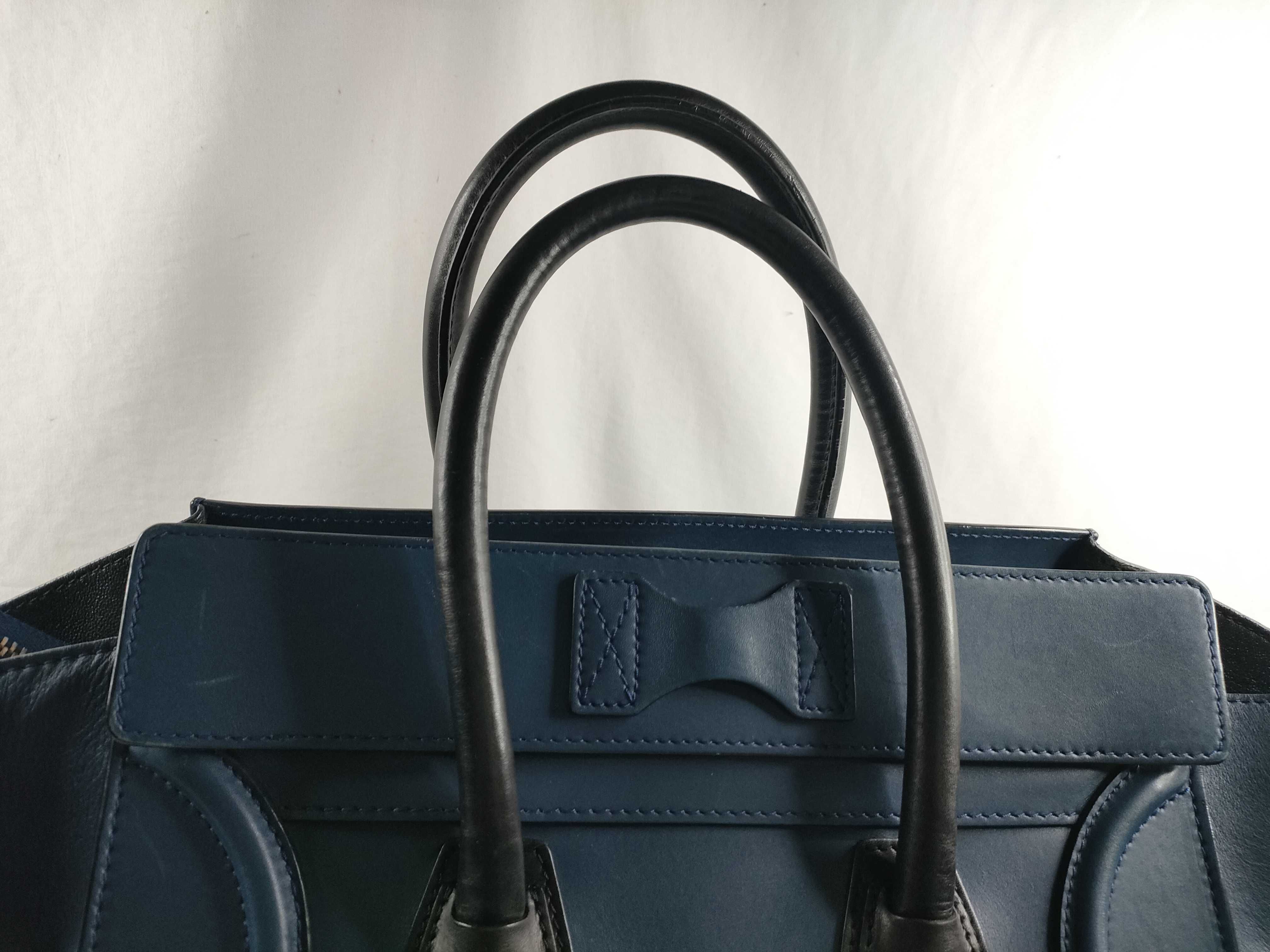 Tote Bag, Celine Luggage Mini Shopper Leather Tote Bag, Handbag, Bicolor, Old Logo Handbag — view 6