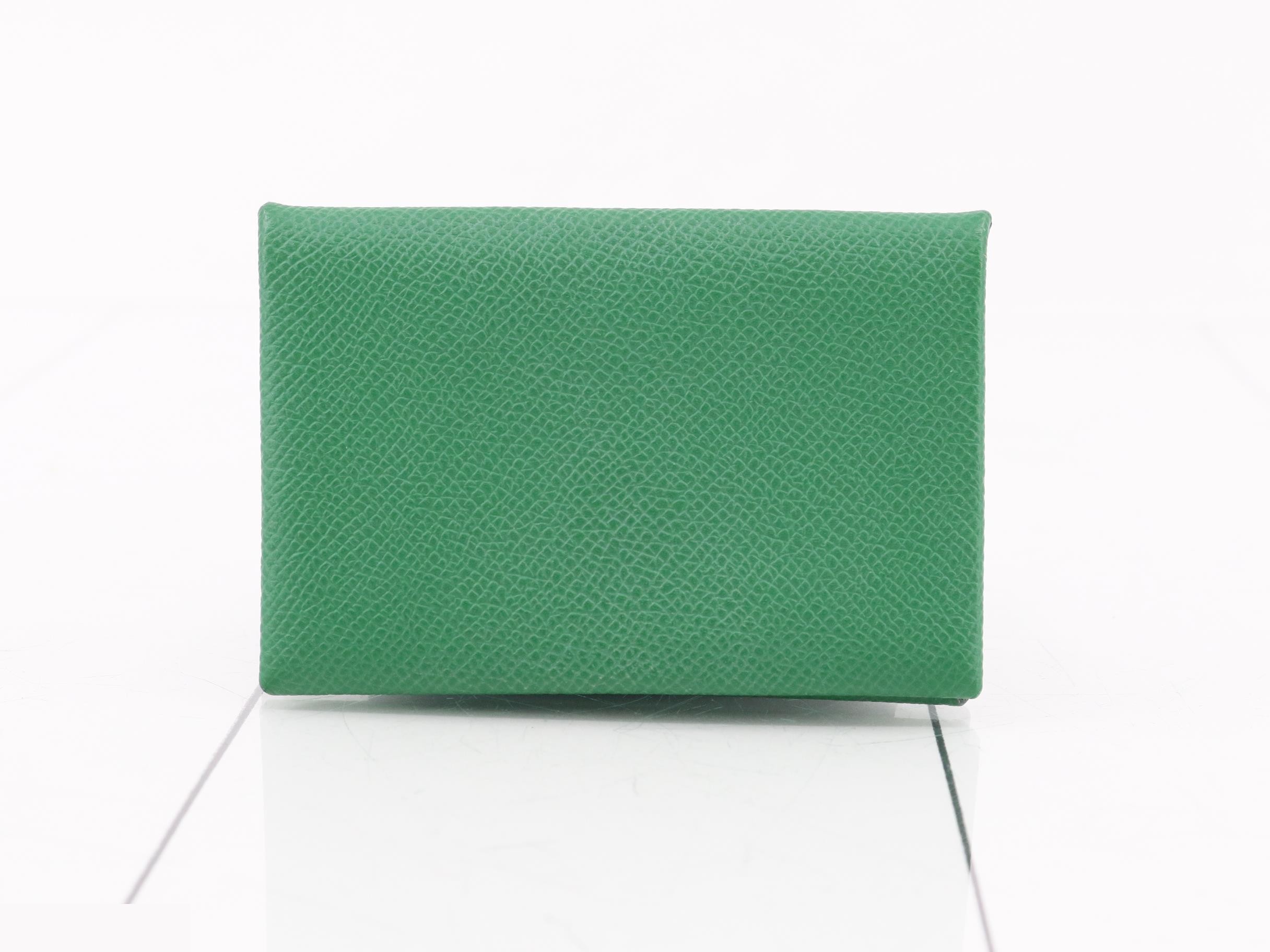 Calvi Card Case, Z Stamp, Epsom Leather, Green — view 2
