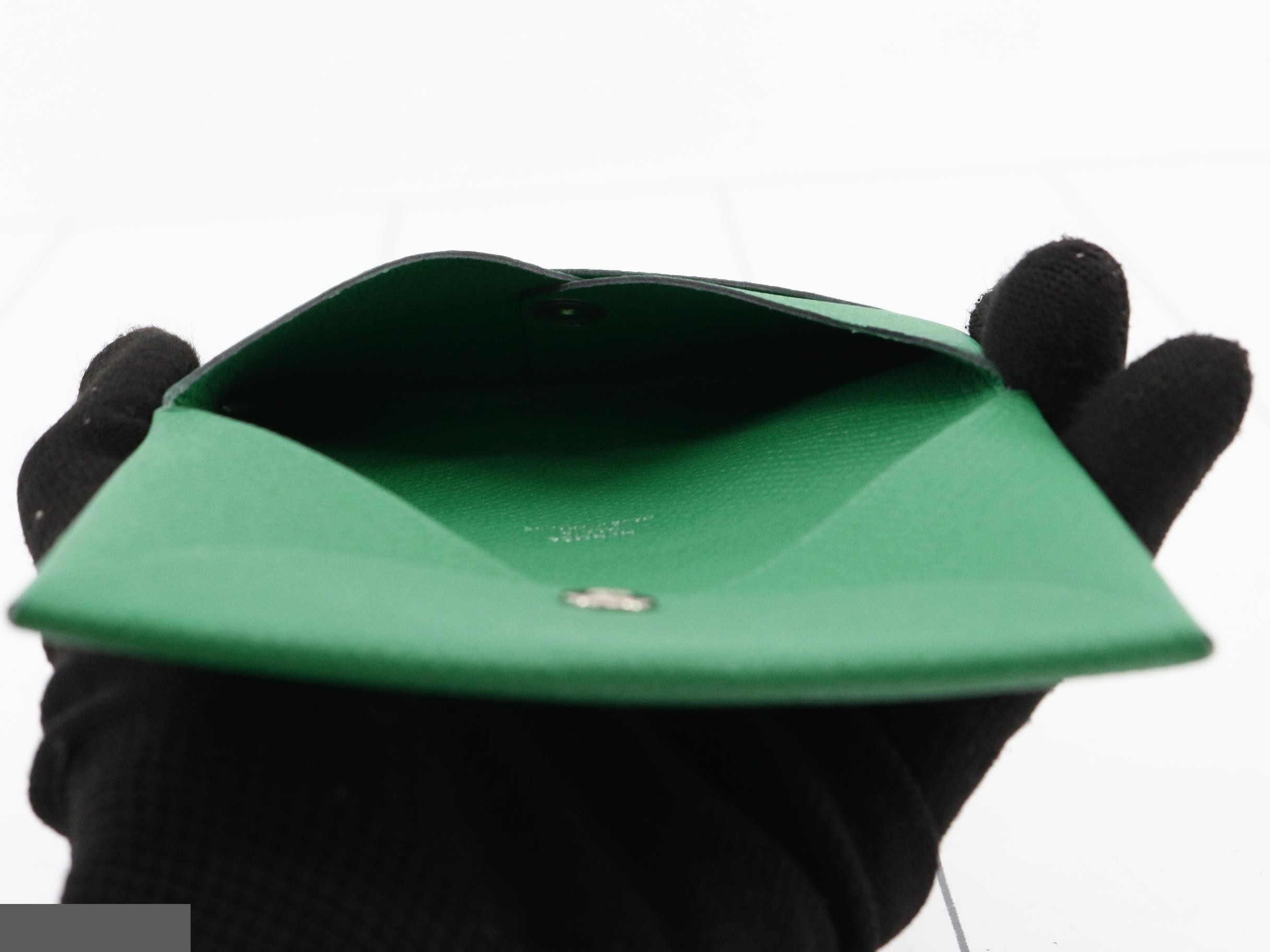 Calvi Card Case, Z Stamp, Epsom Leather, Green — view 4