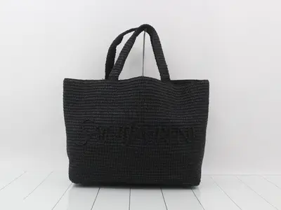 Tote bag with logo, raffia, black
