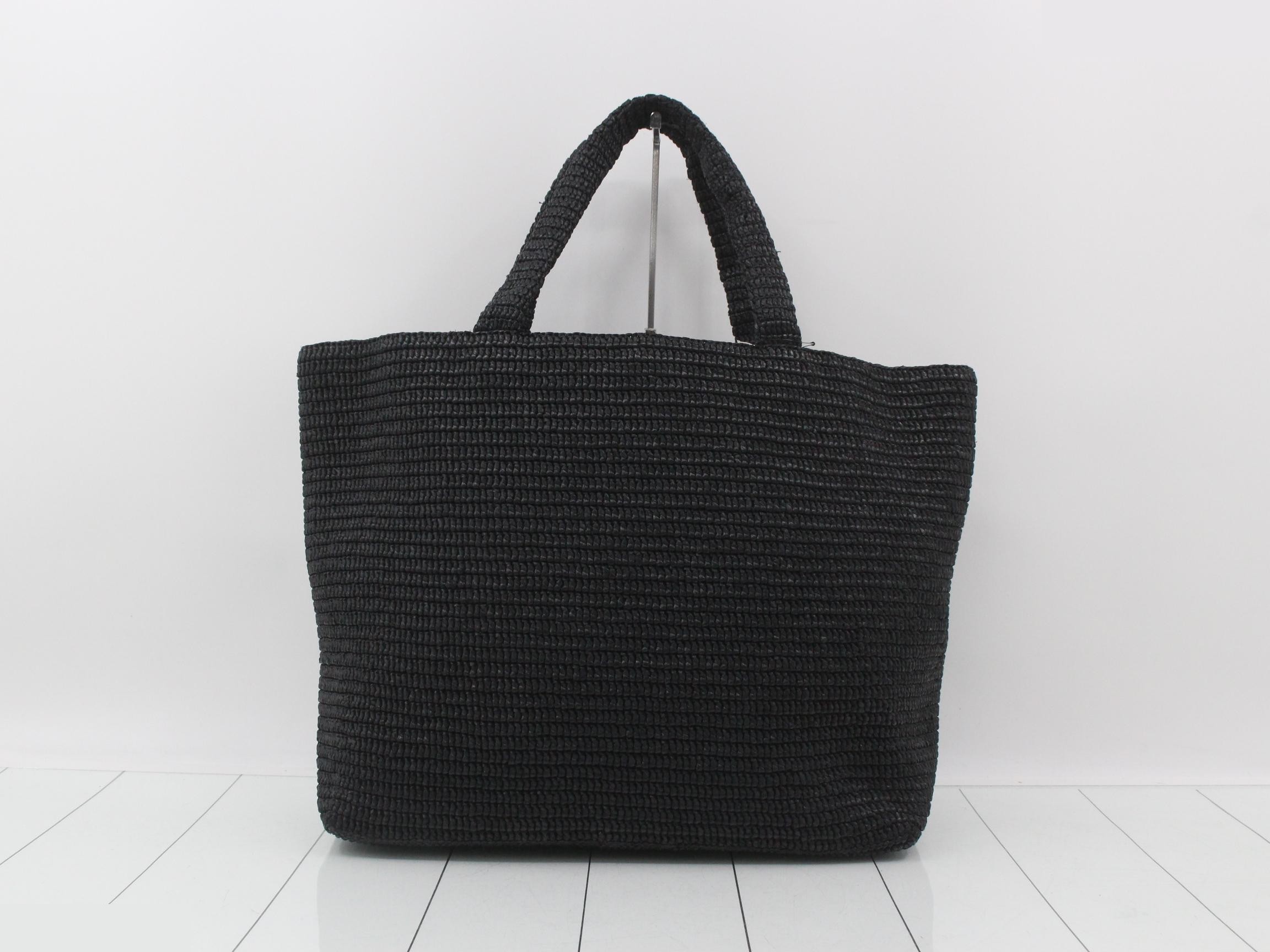 Tote bag with logo, raffia, black — view 2
