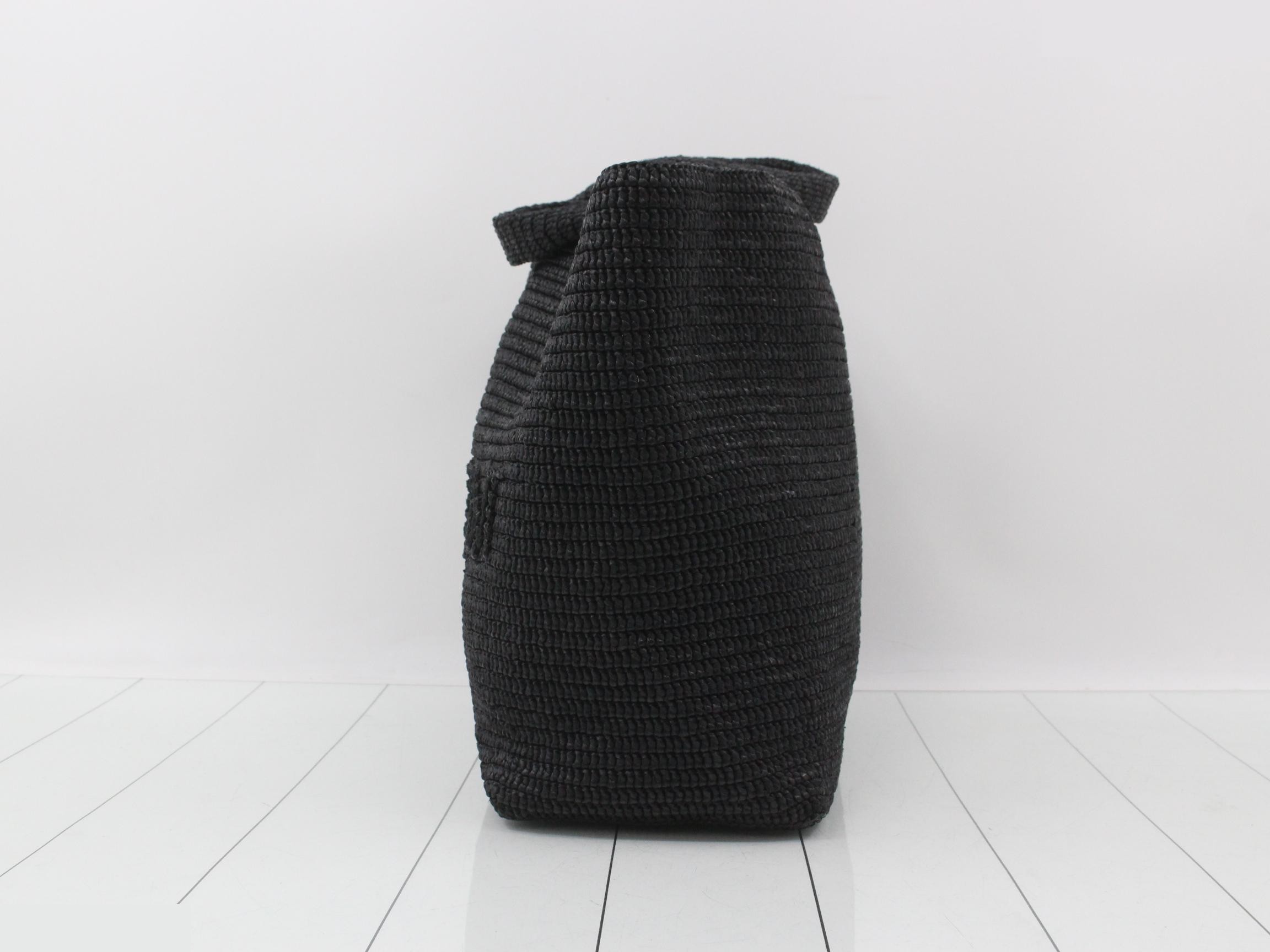 Tote bag with logo, raffia, black — view 3