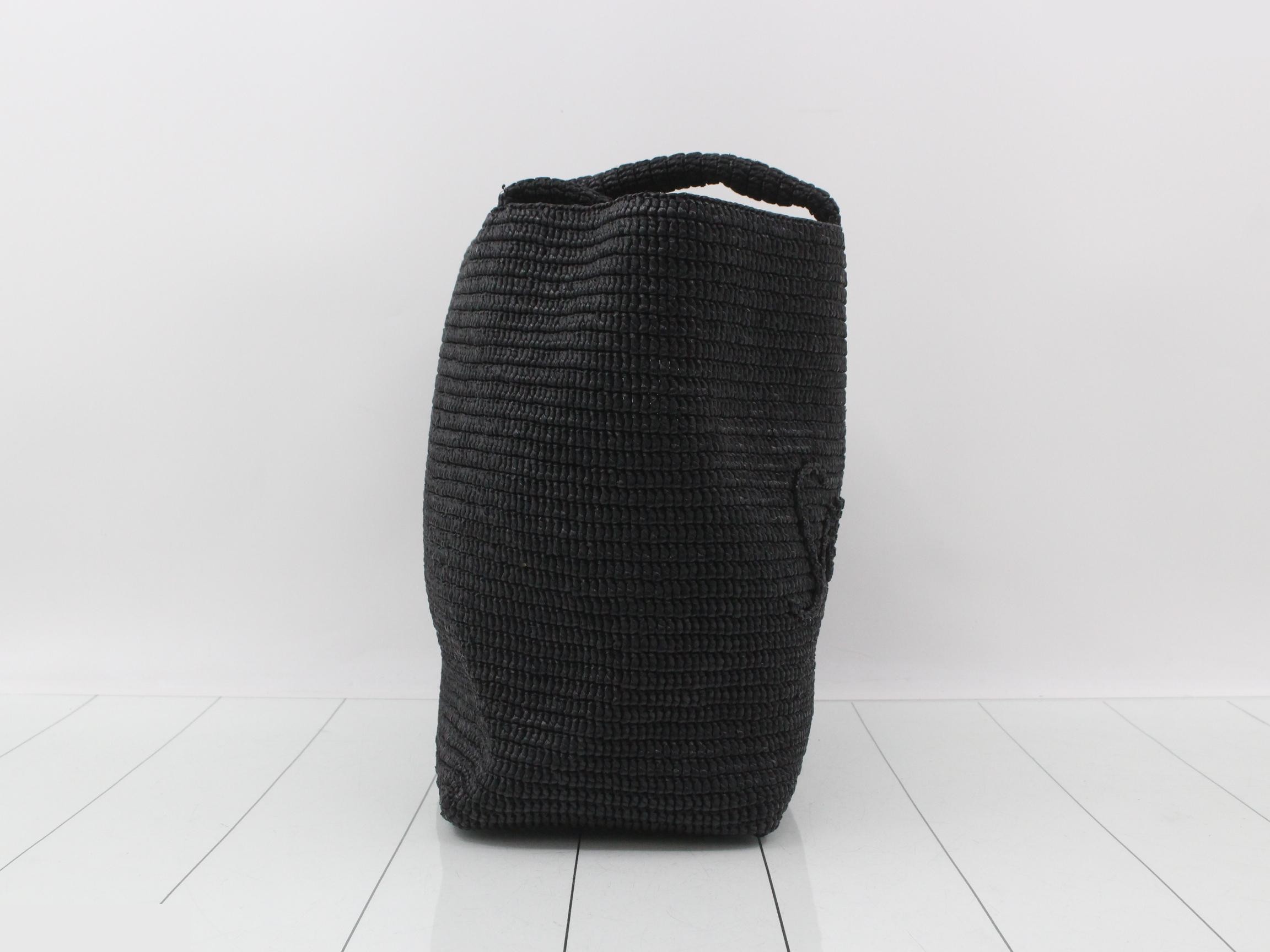 Tote bag with logo, raffia, black — view 4
