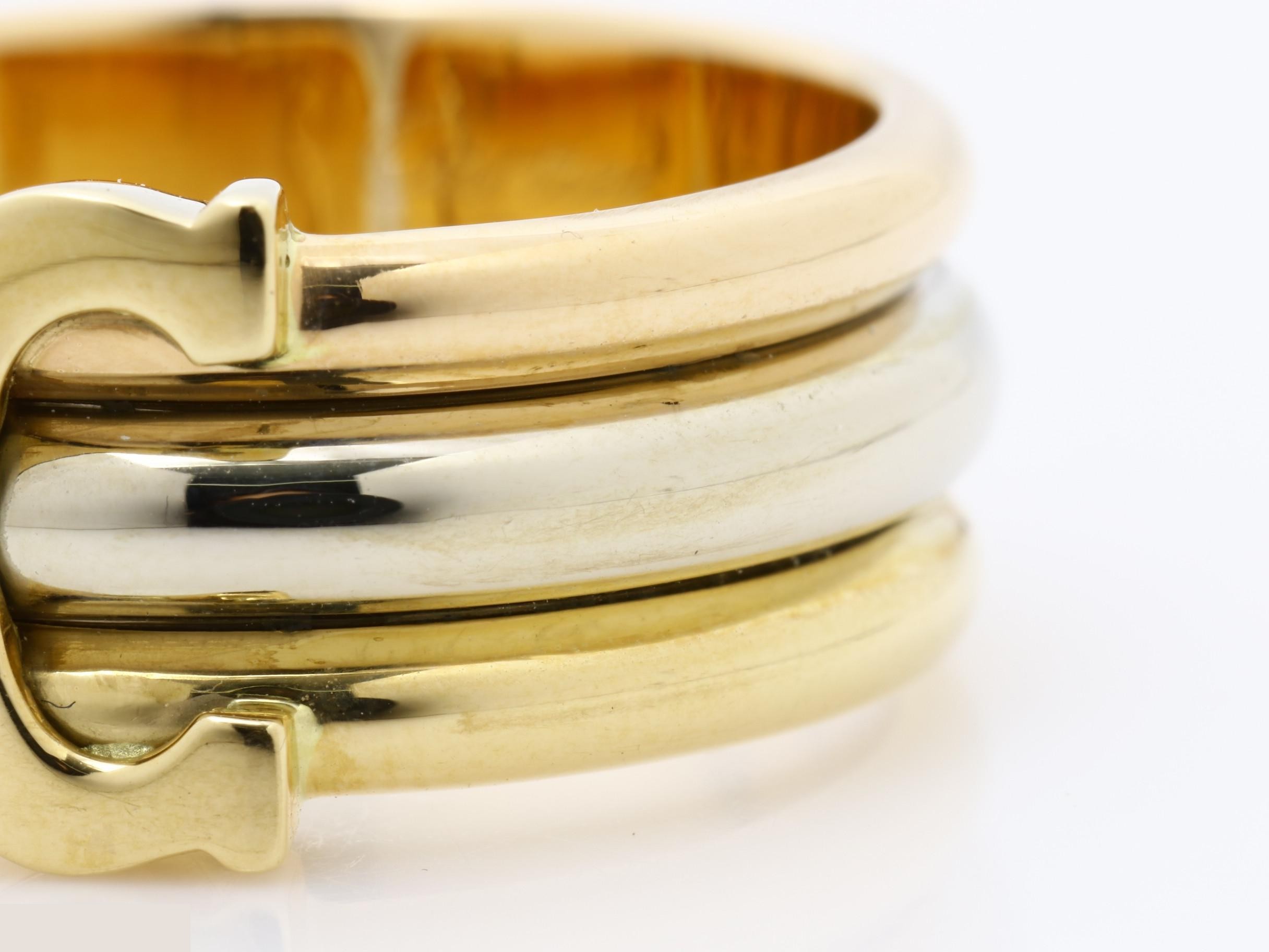 2C motif ring, 750WG/YG/PG, 8.5g, #56 stamped. — view 3